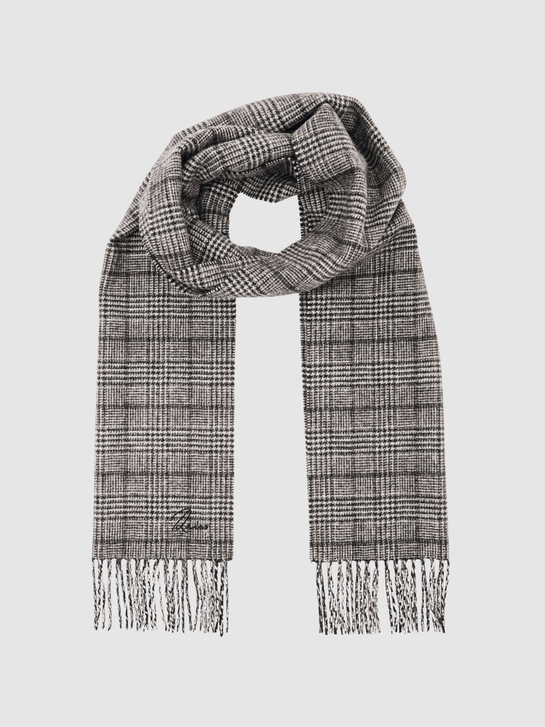 Wool-Cashmere Check Scarf in Charcoal Grey