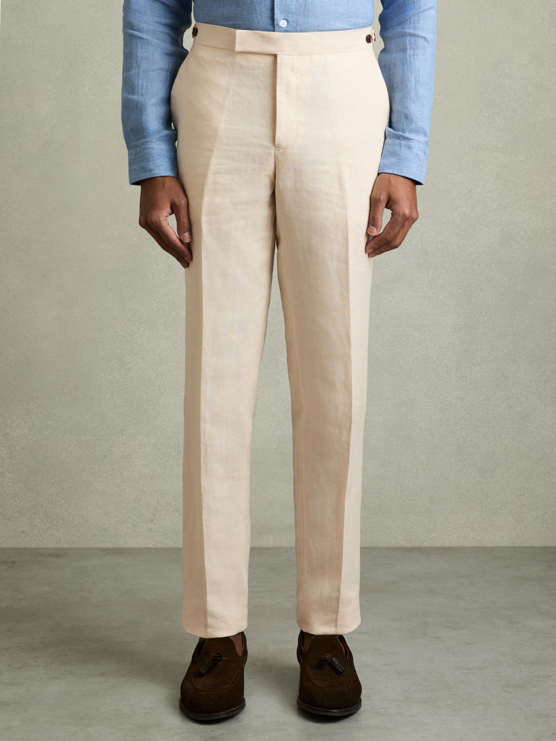 Slim Fit Linen Trousers in Stone