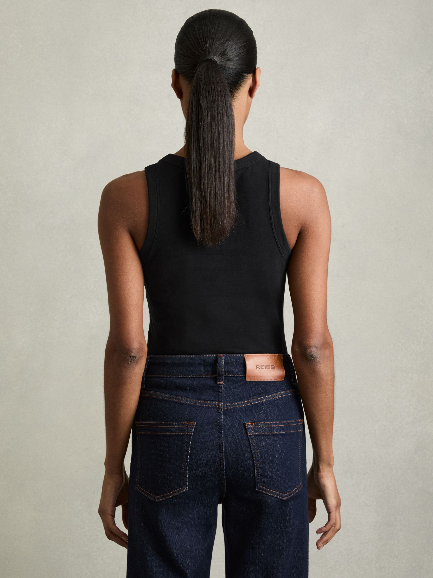 Stretch-Cotton Racerback Vest in Black