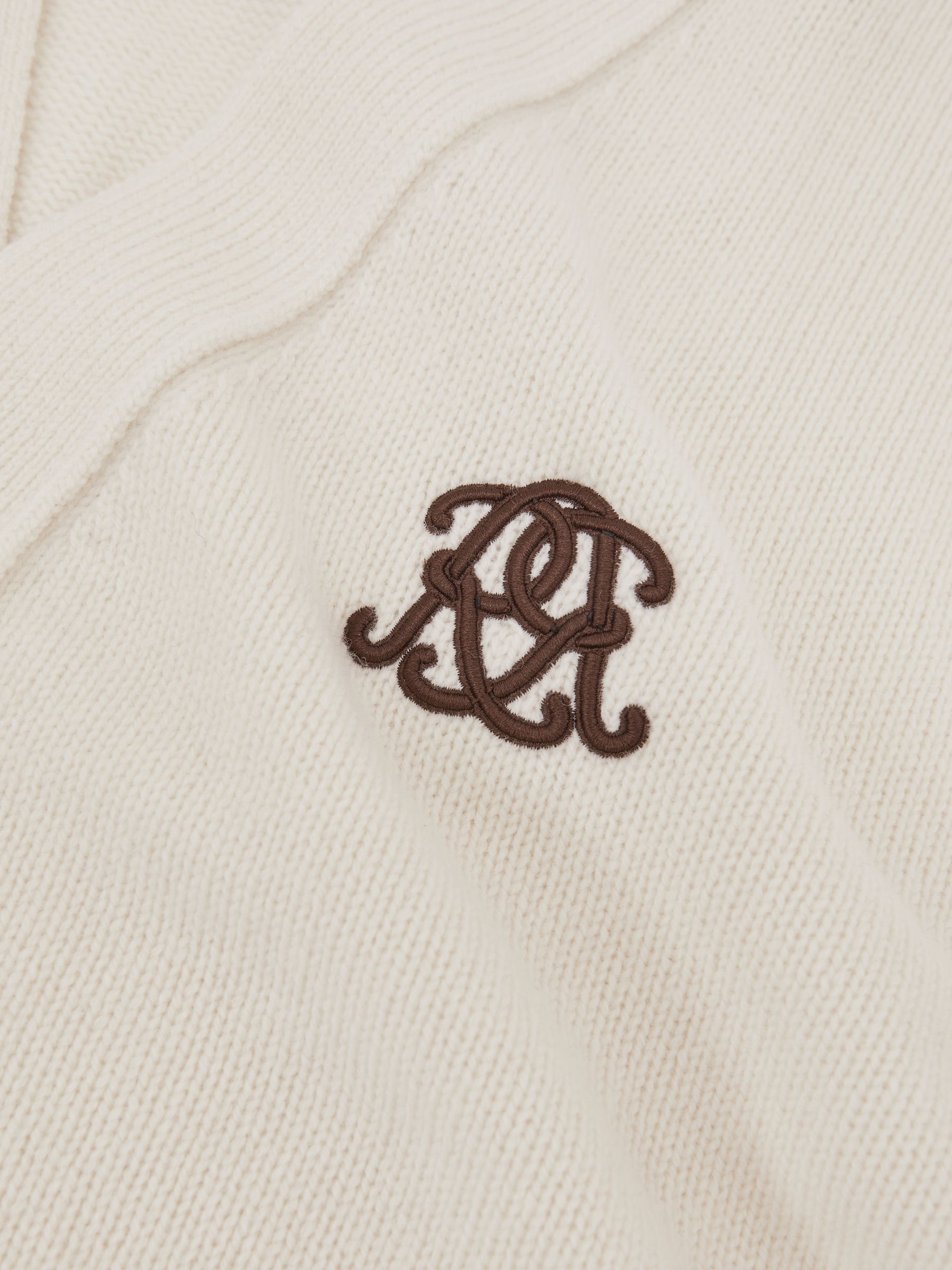 Monogram Embroidery Relaxed Cardigan Wool in Off White