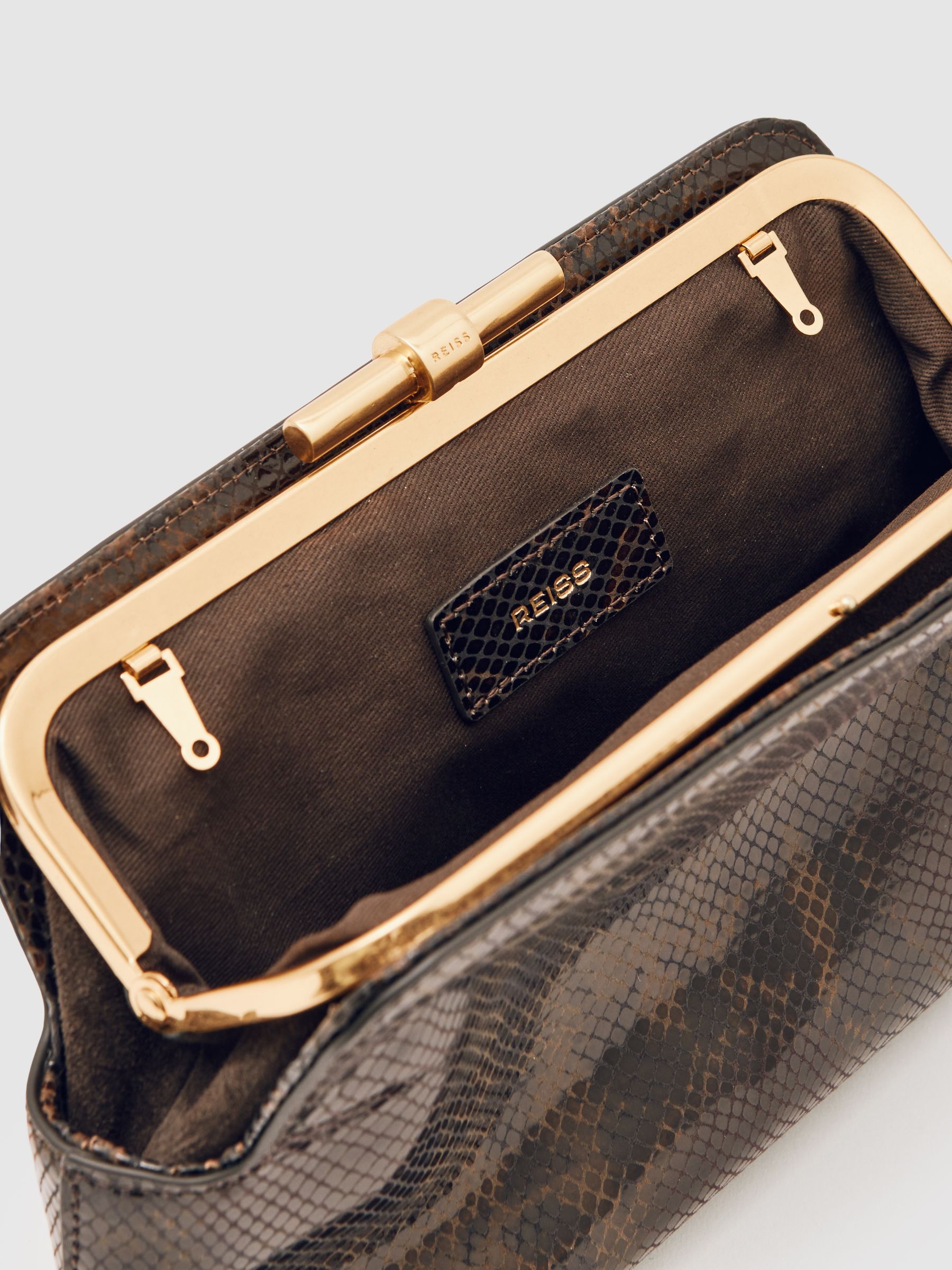 Leather Snake-Effect Frame Clutch Bag in Snake
