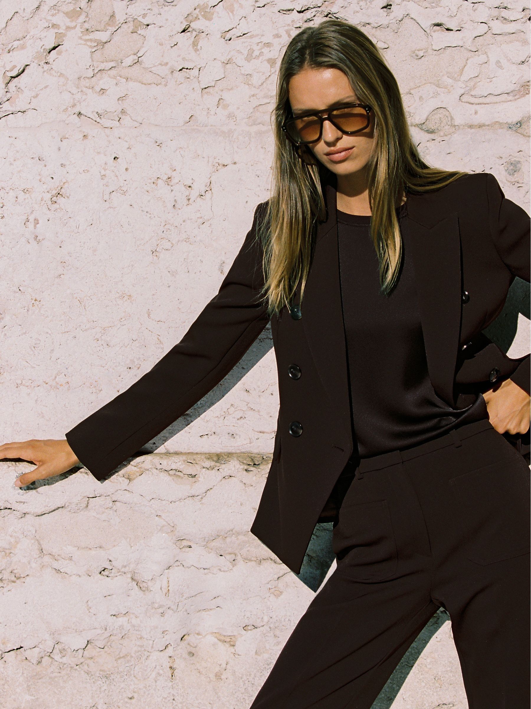 Twill Double-Breasted Blazer in Chocolate Brown