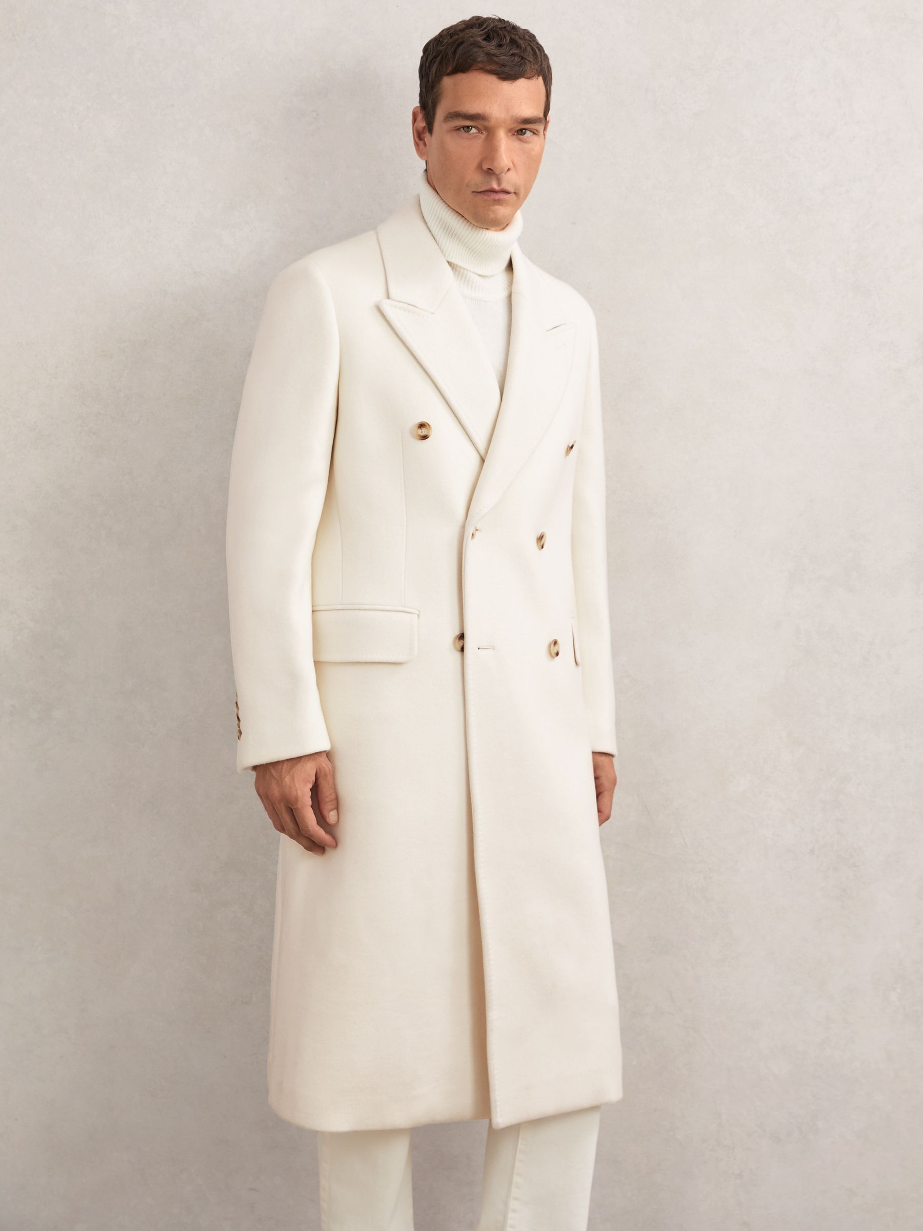 Wool-Blend Double-Breasted Overcoat in White