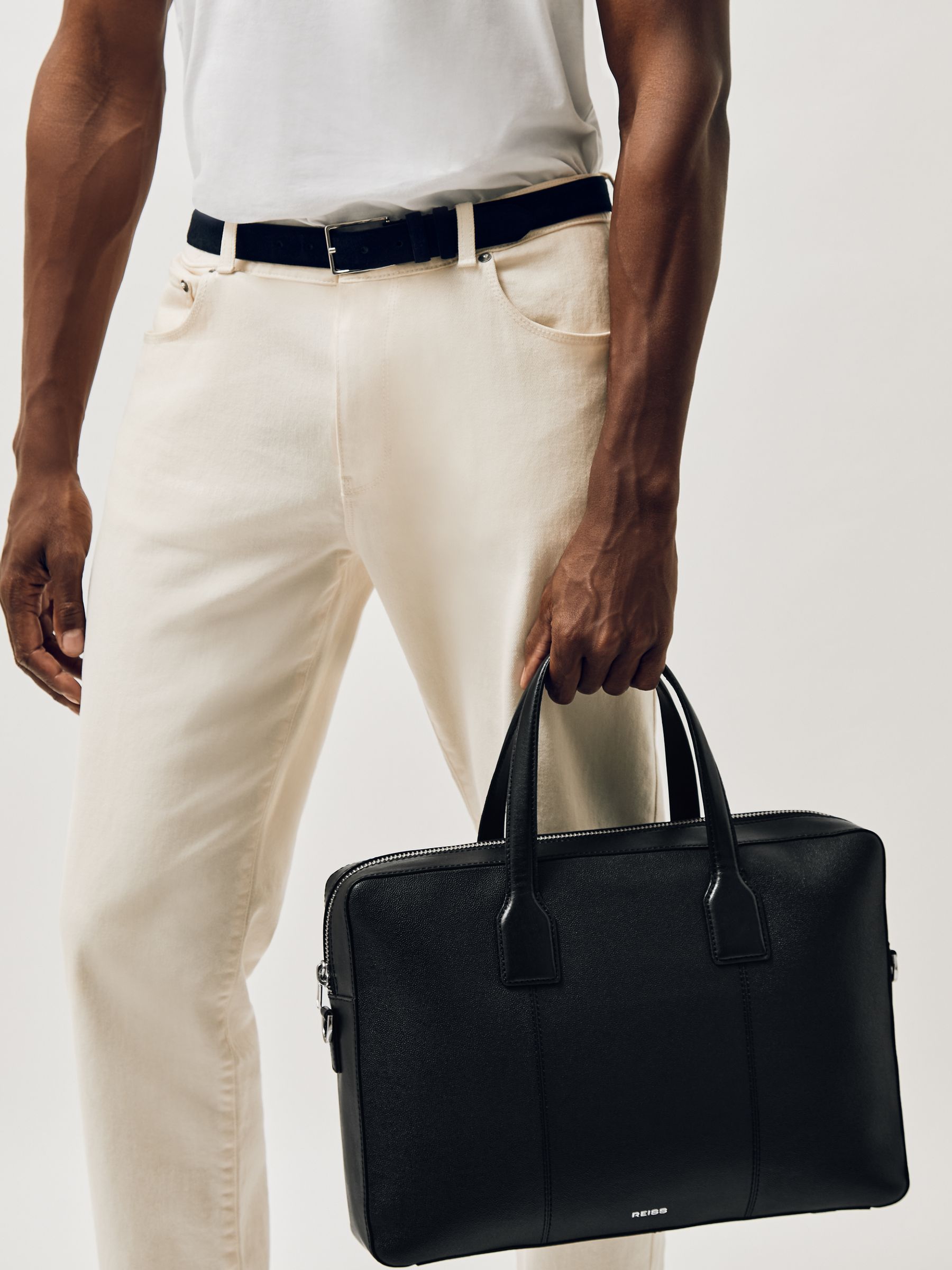 Micro-Grain Leather Briefcase in Black