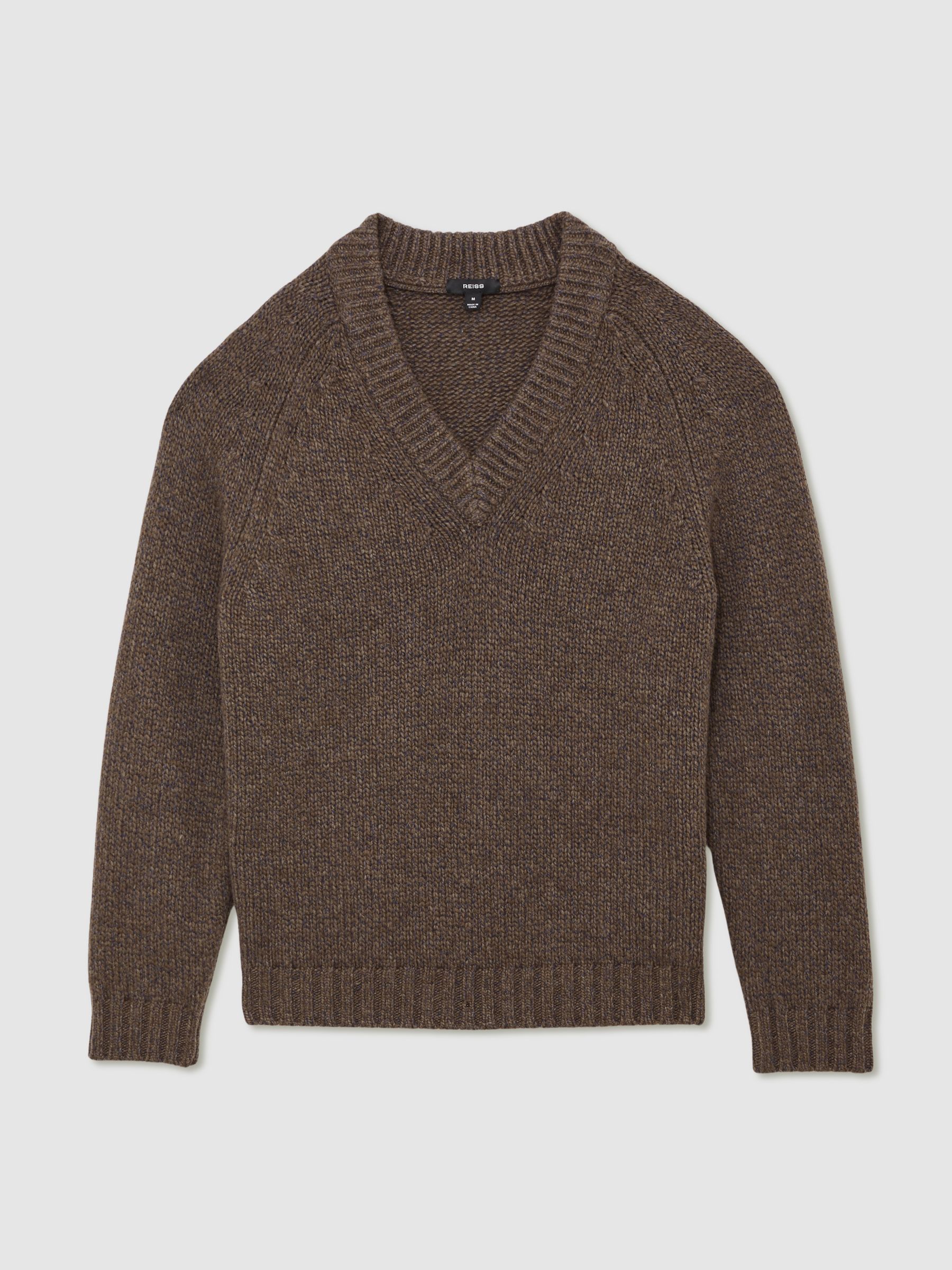 Atelier Wool V-Neck Jumper in Brown Melange
