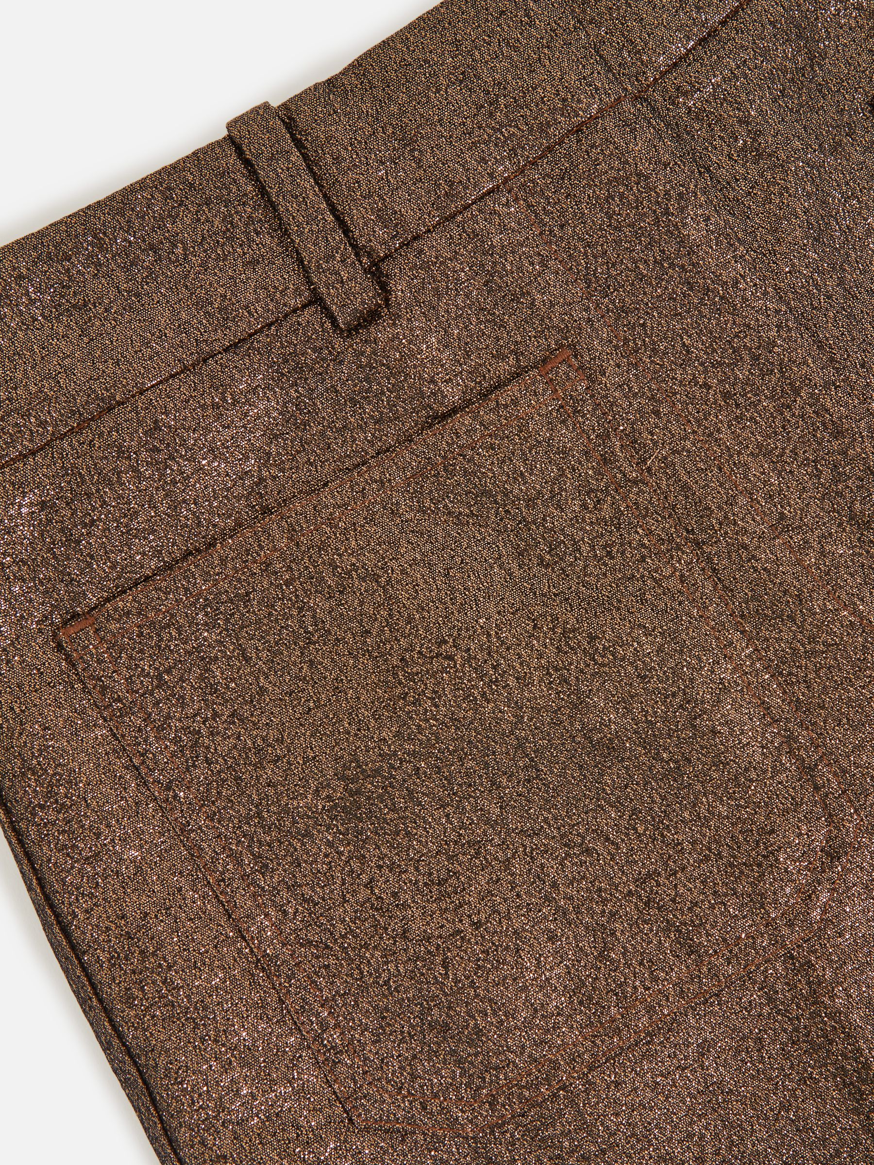 Petite Sparkle Patch-Pocket Flared Trousers in Gold