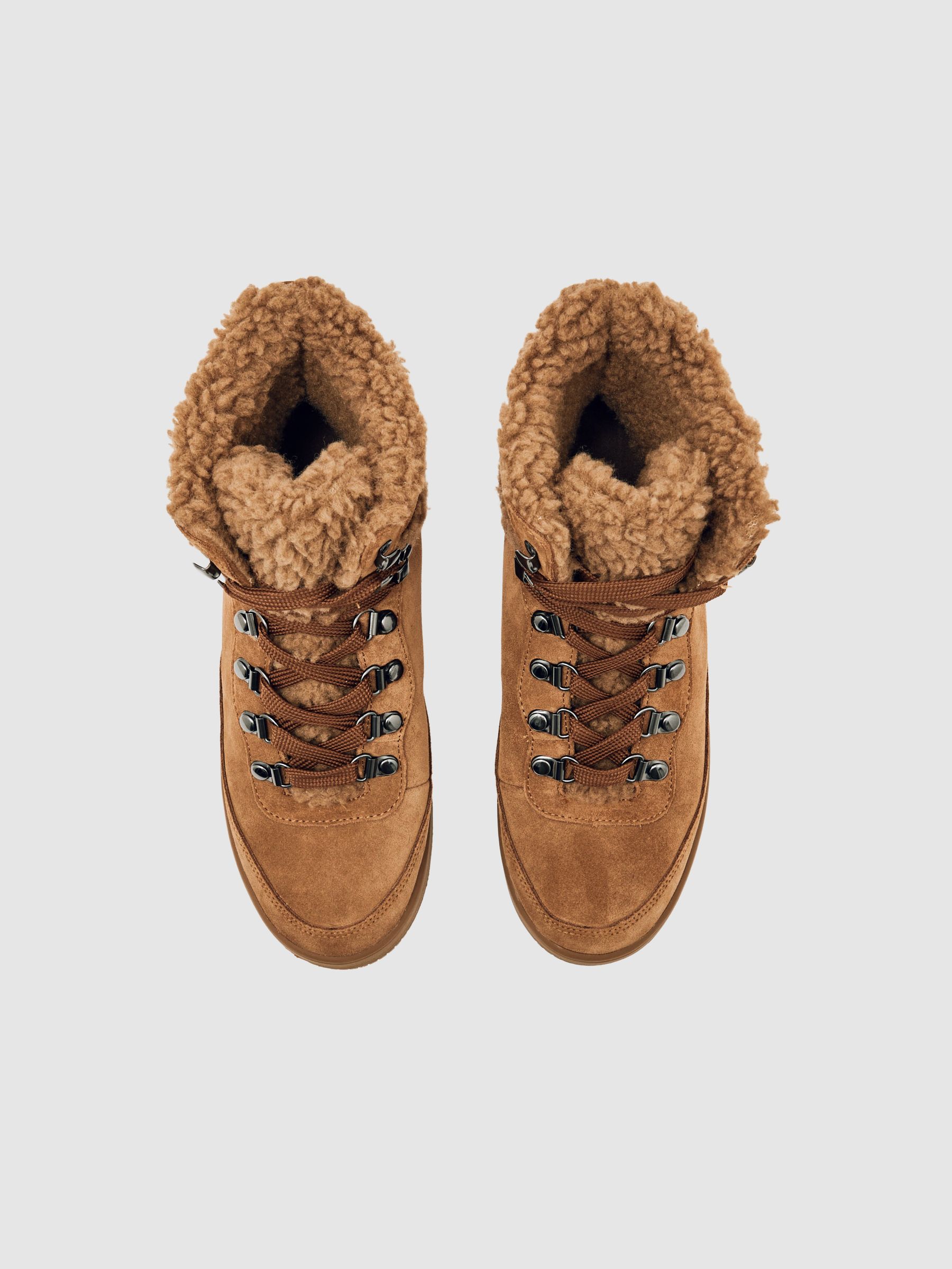 Suede Faux-Shearling Trainer Boots in Tan