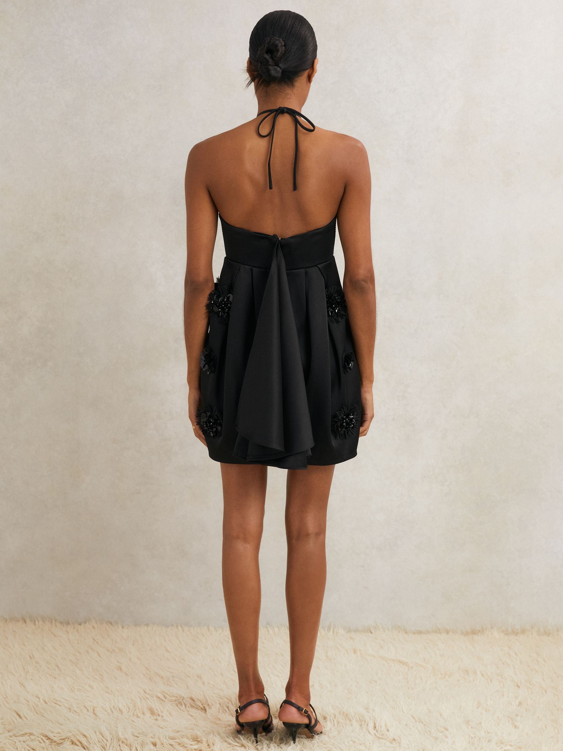 Atelier Satin Embellished Corset Dress in Black