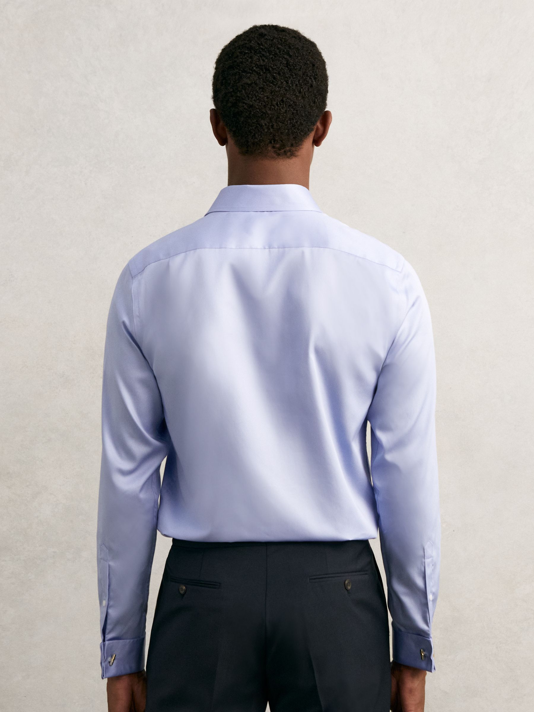 Regular Fit Cotton-Sateen Shirt in Mid Blue