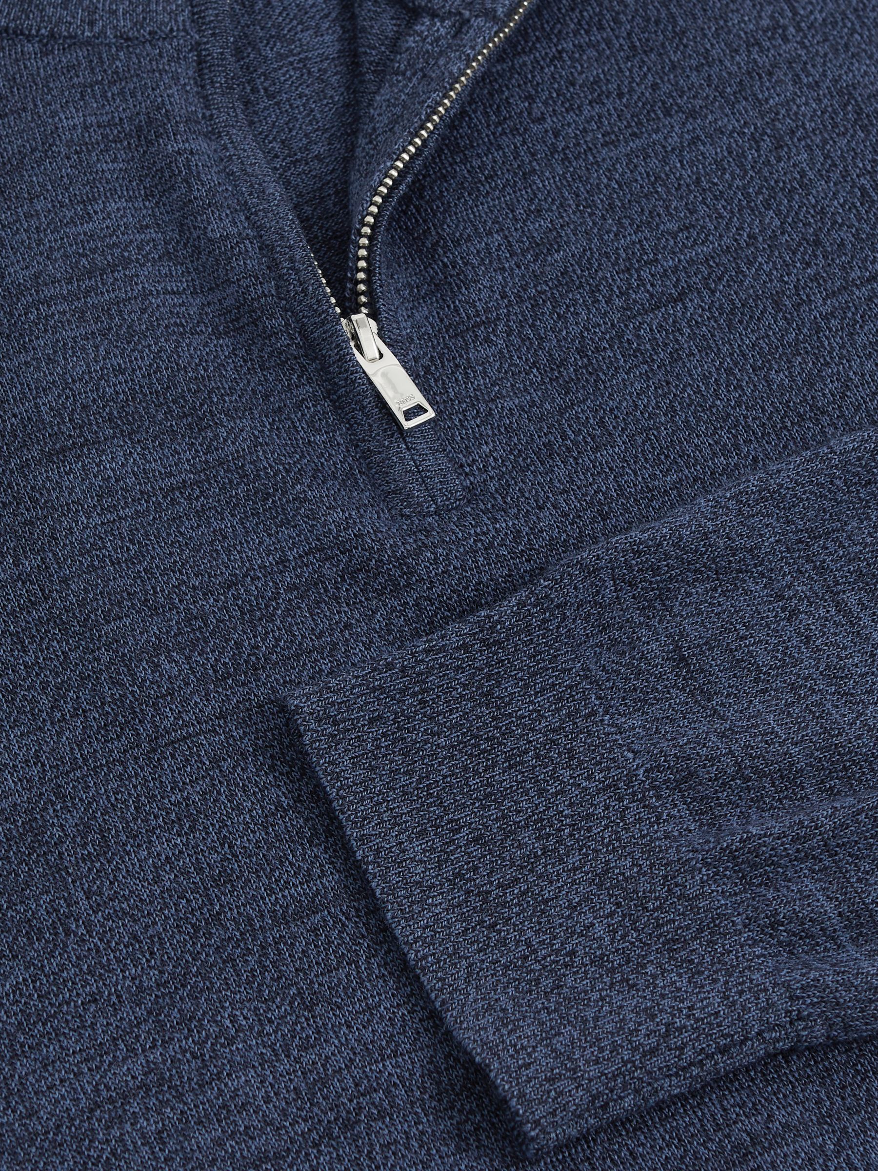 Merino Wool Half-Zip Funnel Neck Jumper in Denim Jaspe