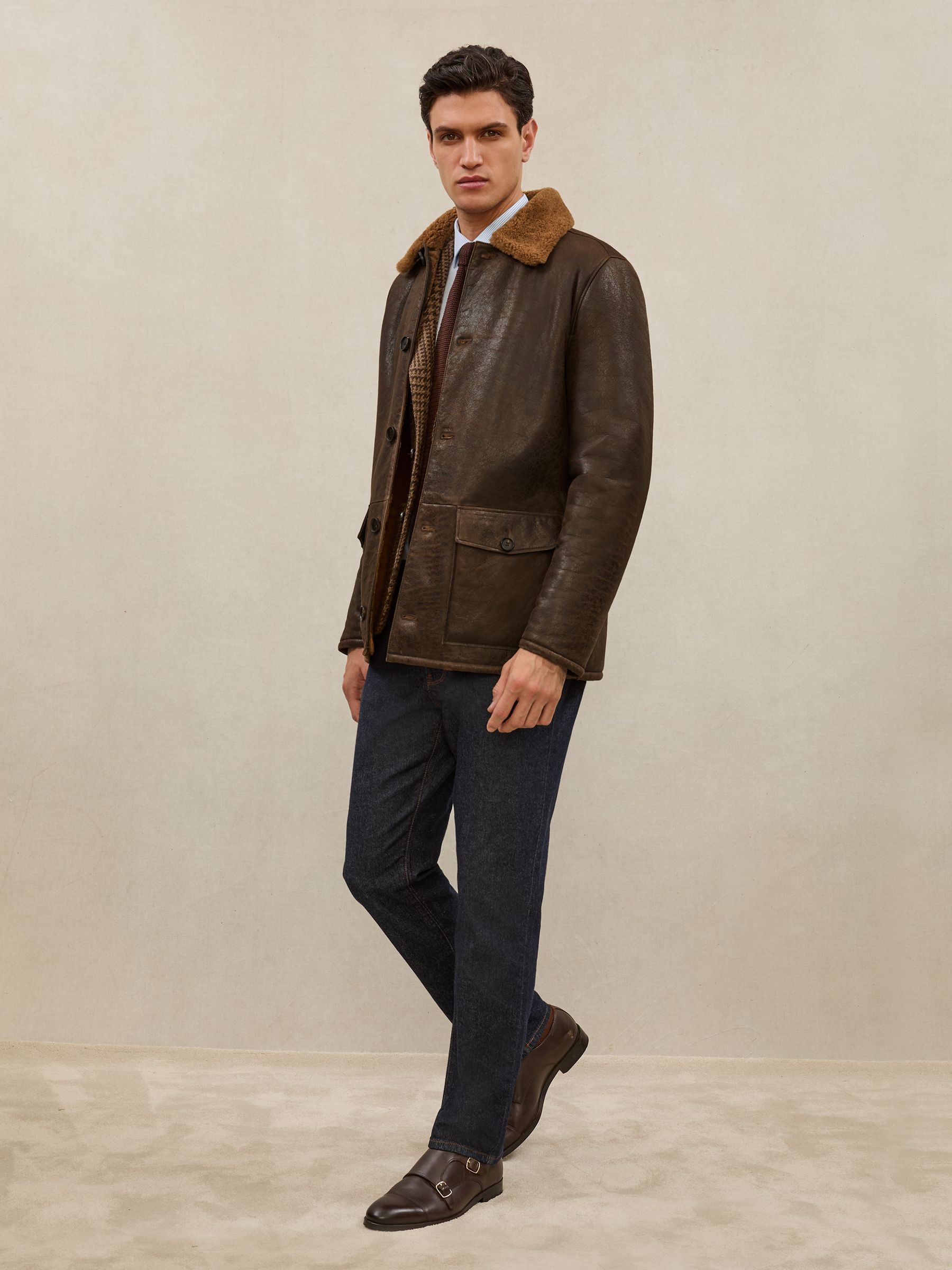 Atelier Shearling Leather Jacket in Brown