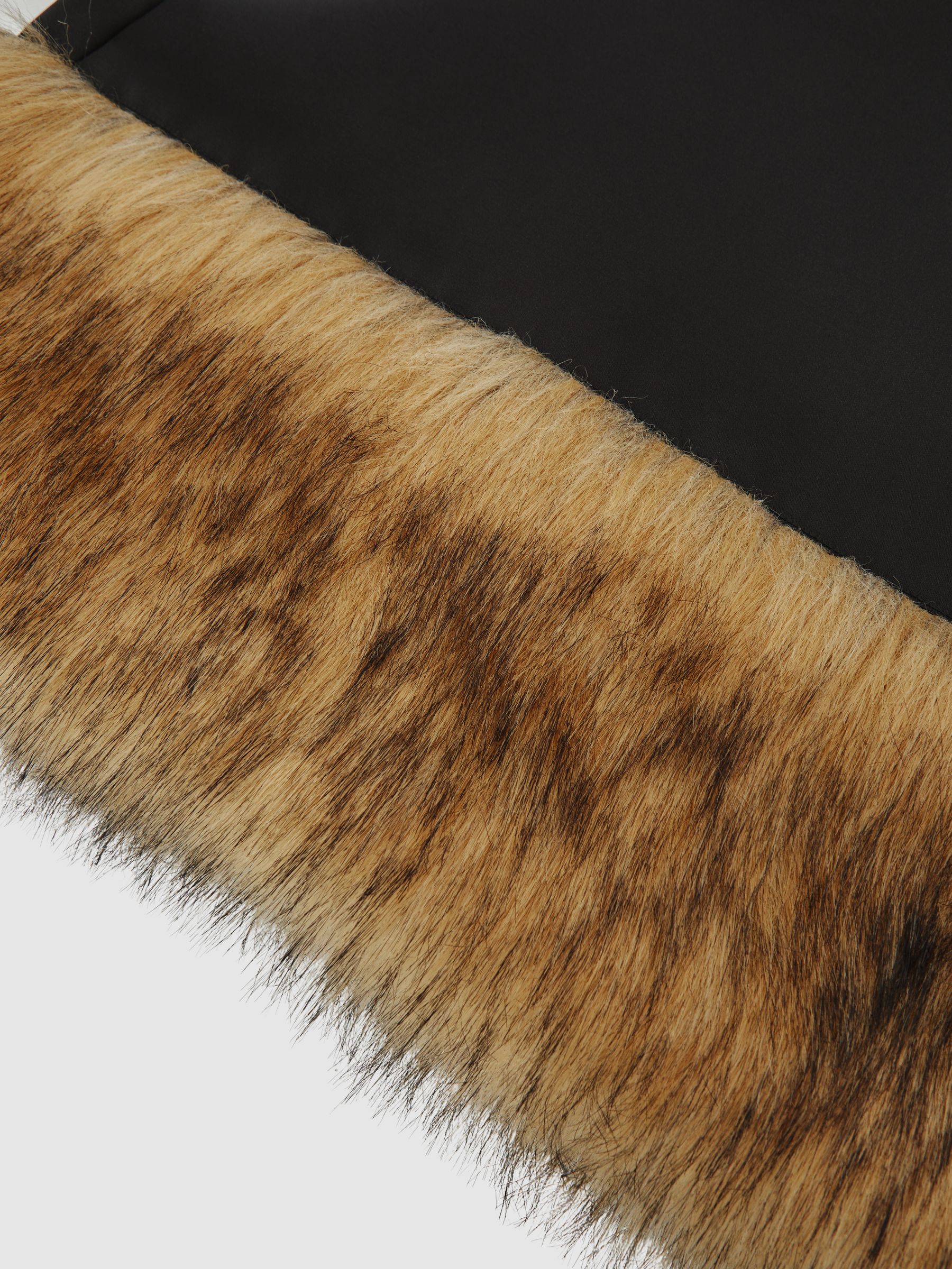 Atelier Satin Faux-Fur Trim Mini Dress in Black