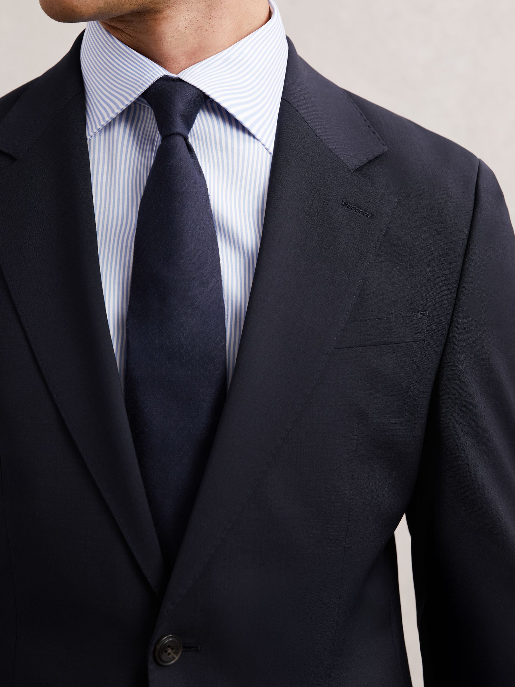 Wool-Blend Single-Breasted Suit Blazer Slim-Fit in Navy