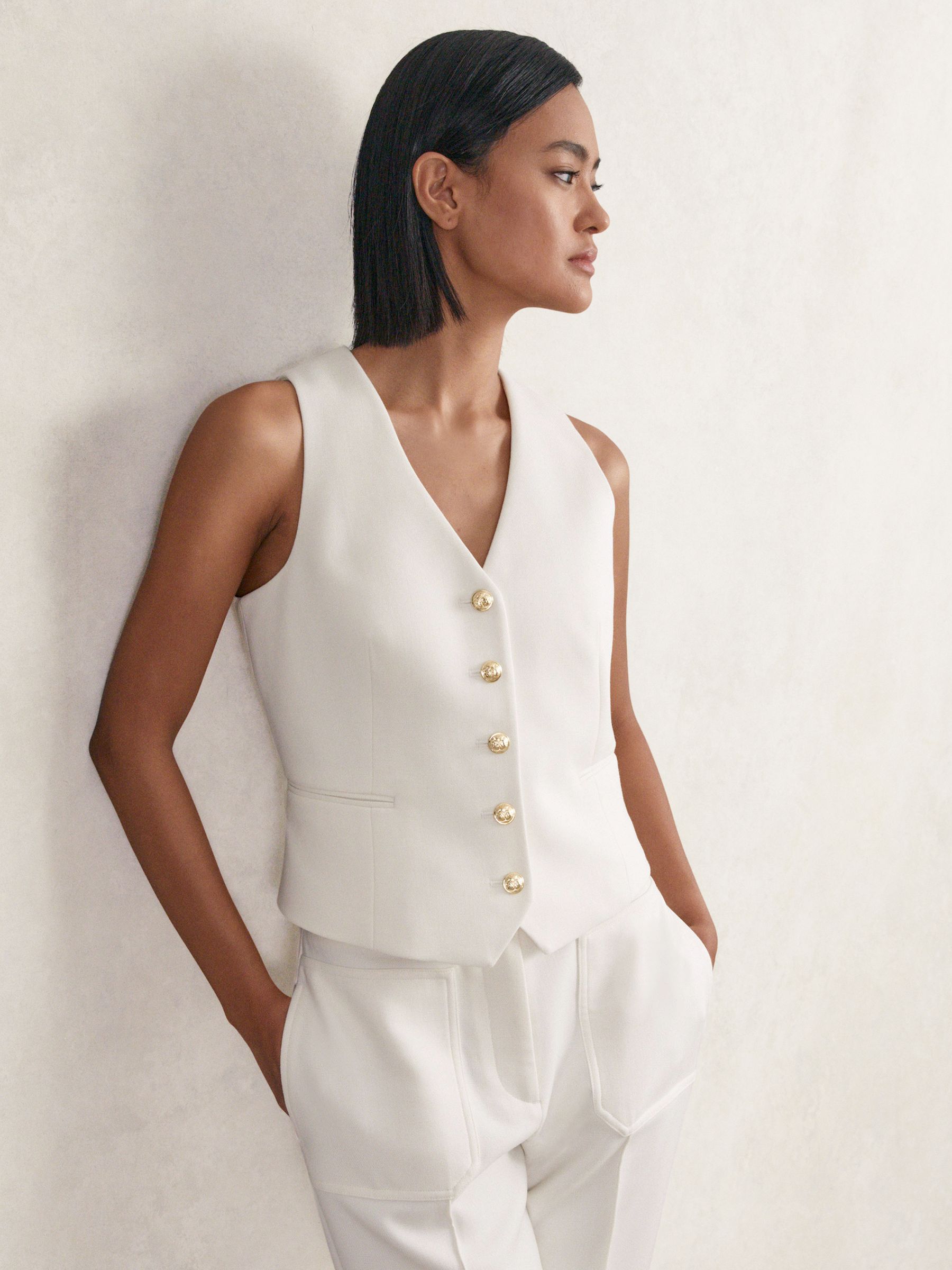 Single-Breasted Twill Waistcoat With Wool in White