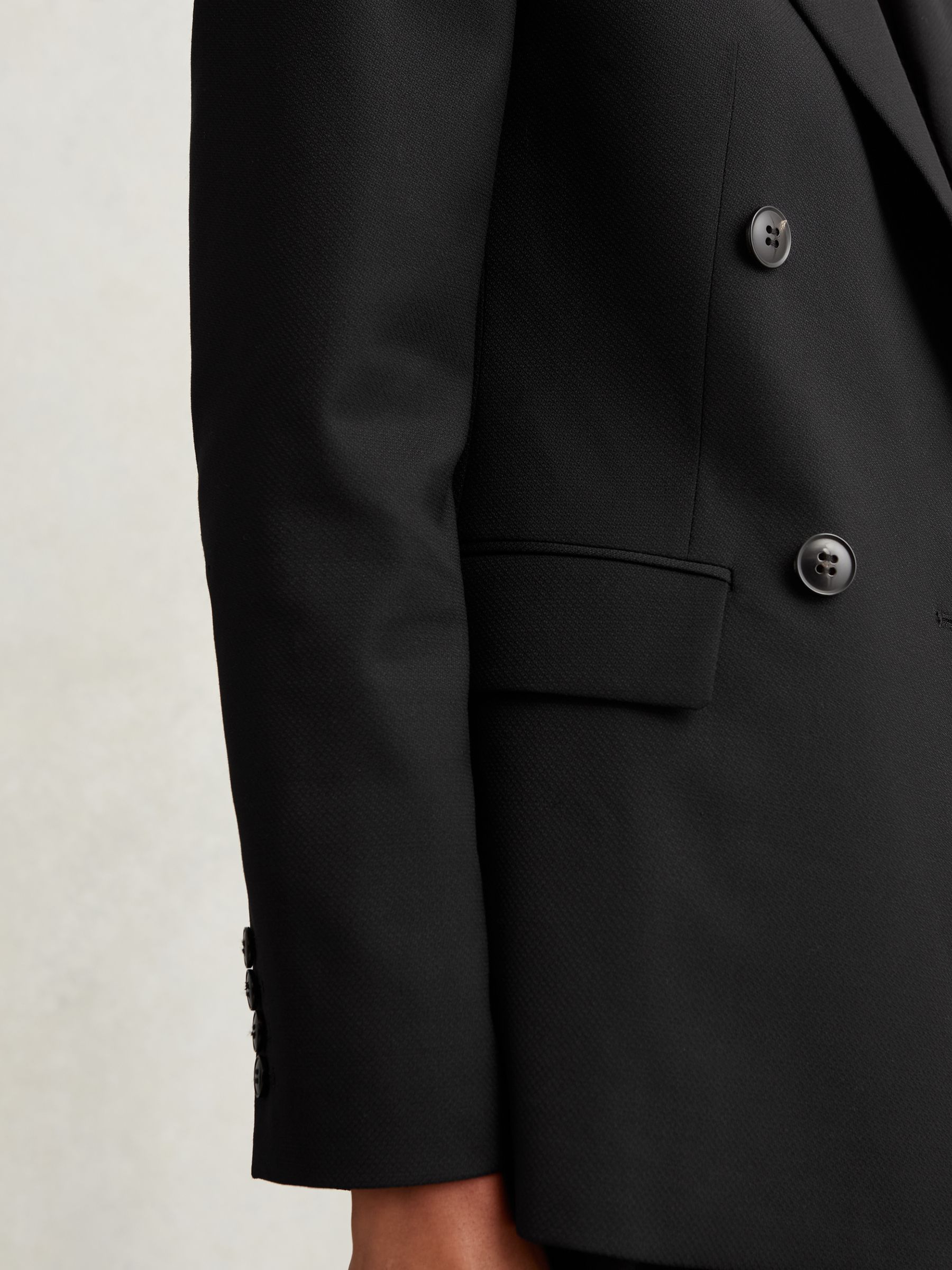 Wool Blend Double Breasted Suit Blazer in Black