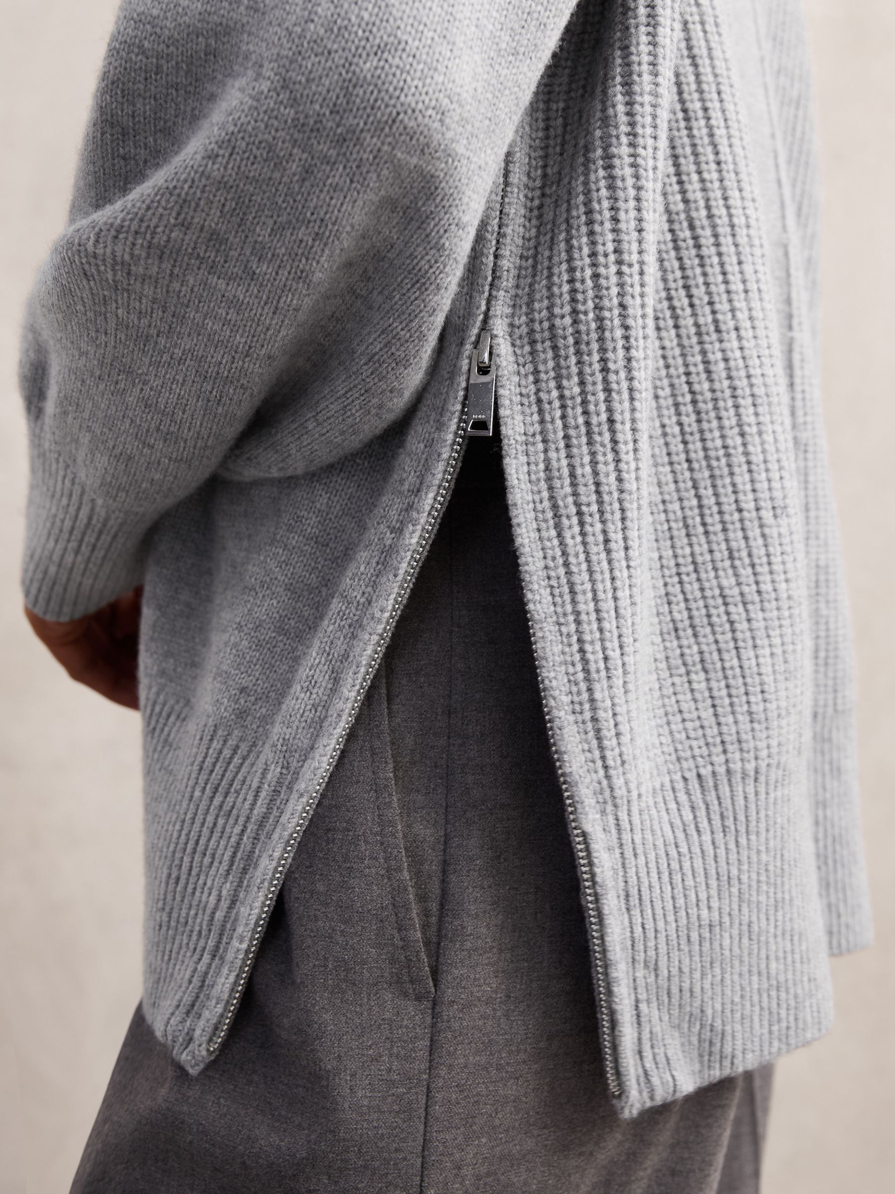 Wool Zip-Detail Funnel-Neck Jumper in Grey