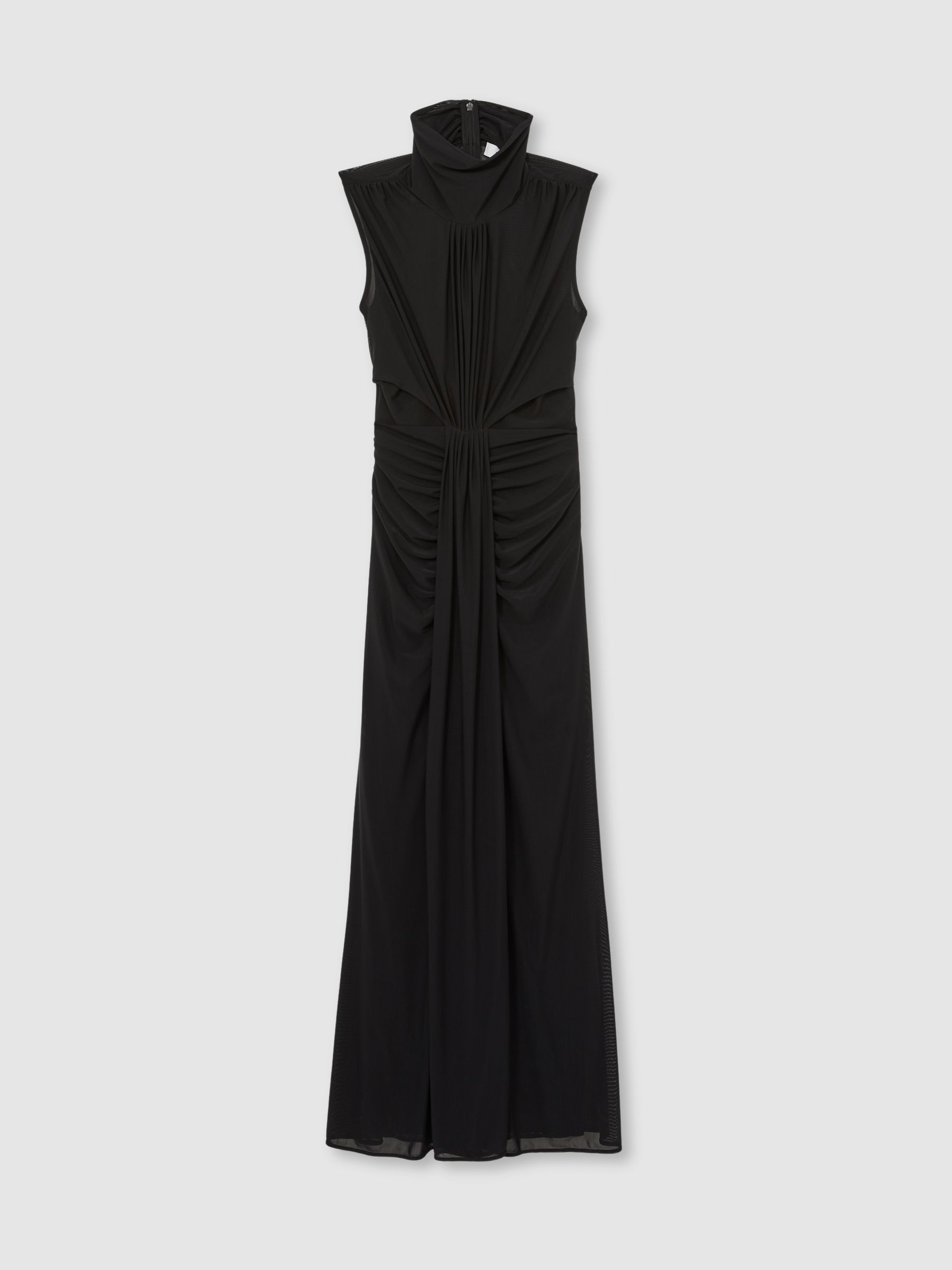 Petite Ruched Sleeveless Maxi Dress in Black