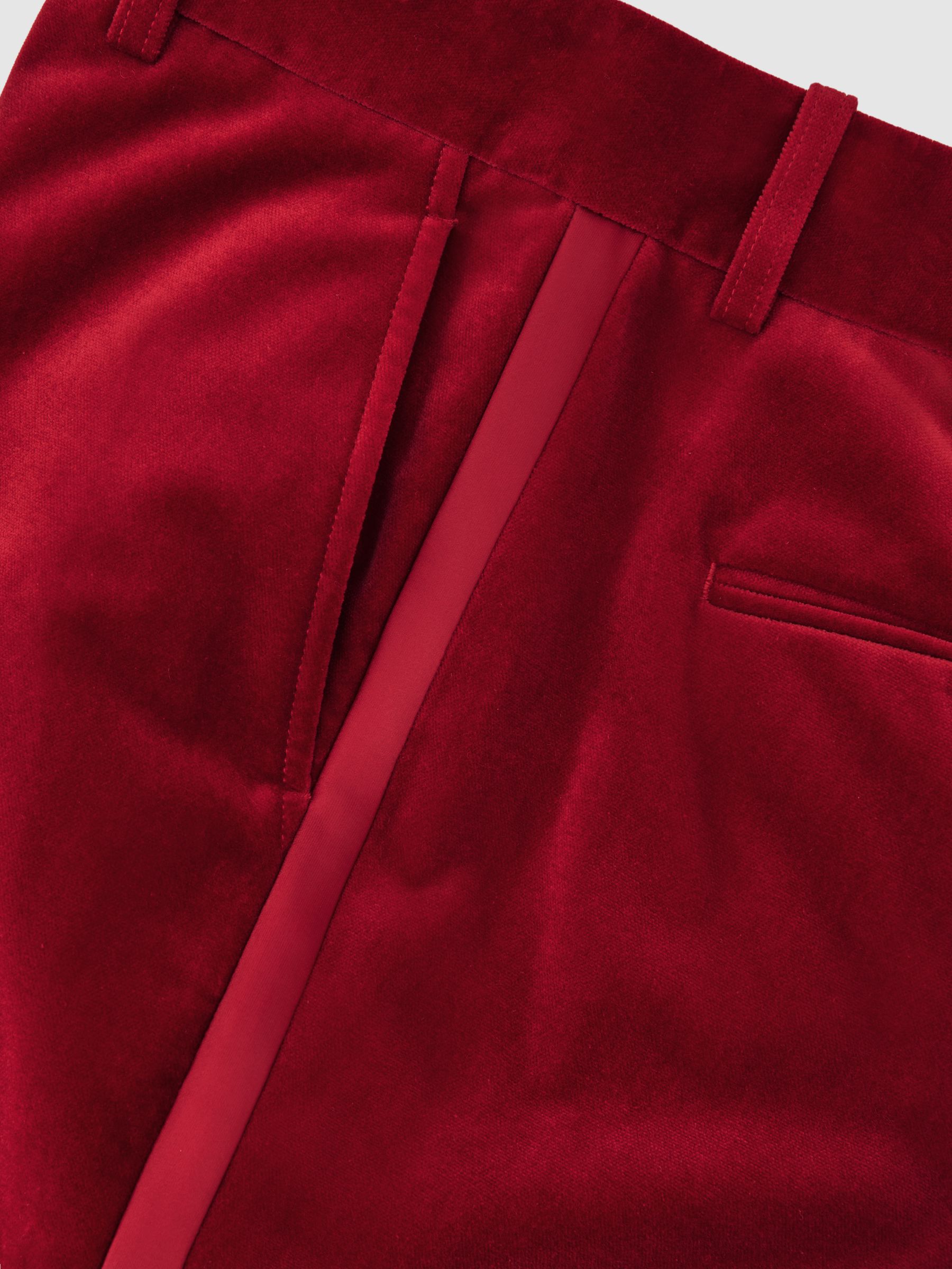 Velvet Tuxedo-Stripe Flared Trousers in Red