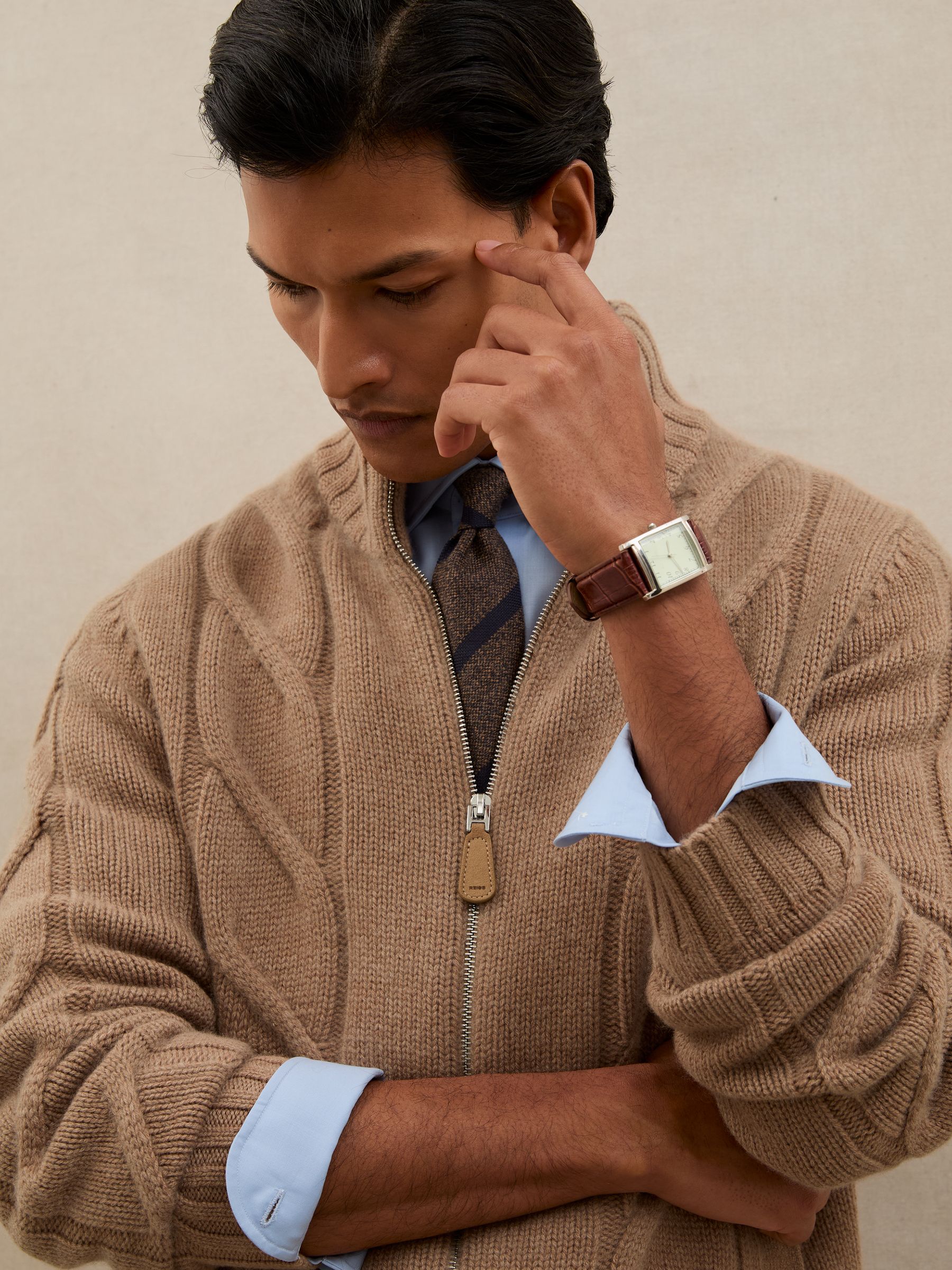 Atelier 100% Cashmere Cable Cardigan in Ivory White