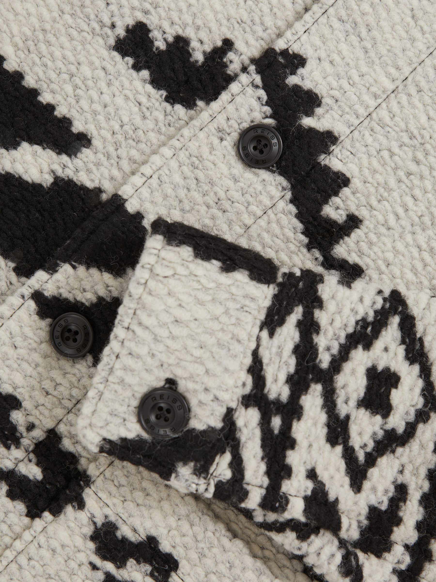 Fair Isle Jacquard Overshirt with Wool in Off White/Black