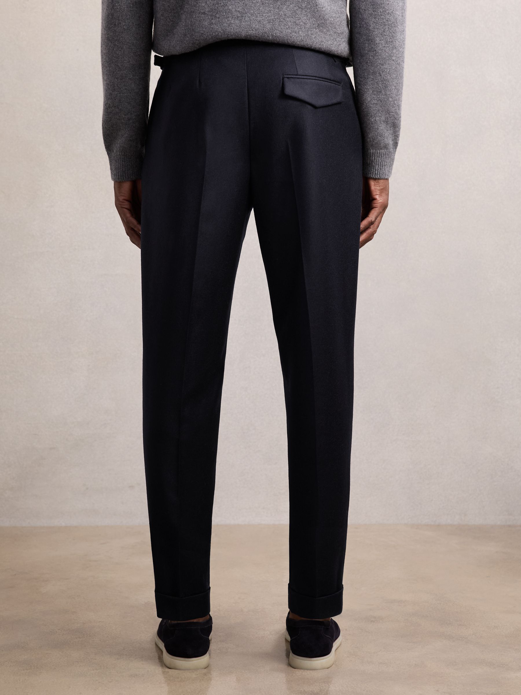 Cotton-Blend Tapered Trousers in Navy