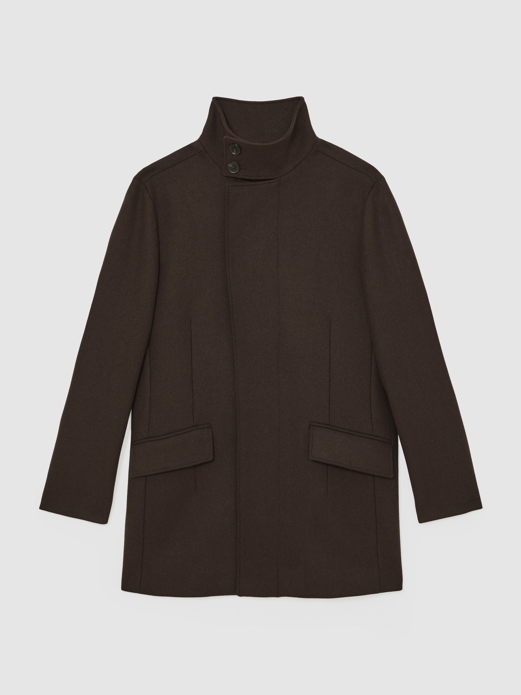 Wool-Blend Stand-Collar Coat in Brown