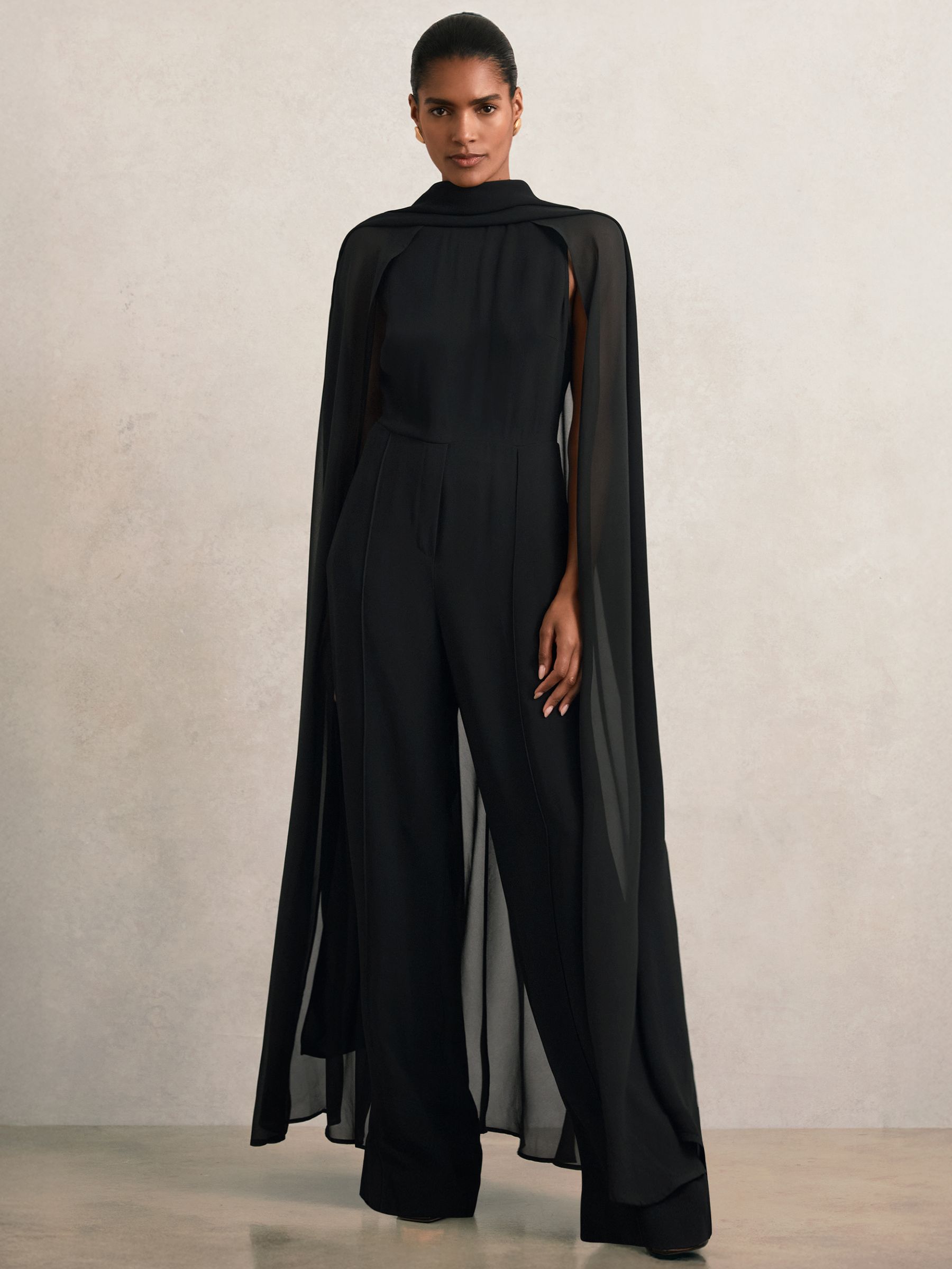 Wide-Leg Cape Jumpsuit in Black