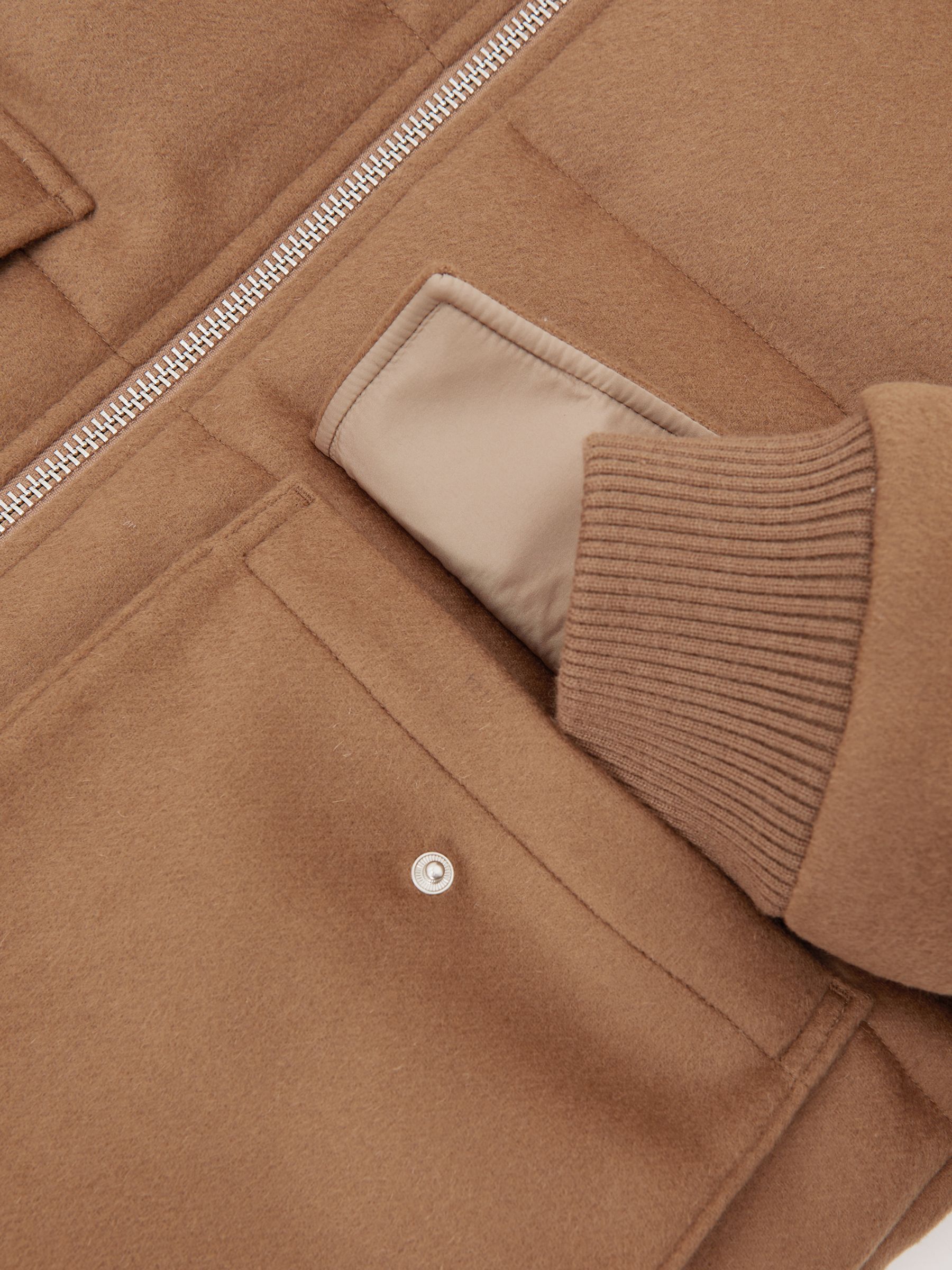 Faux-Fur Collar Quilted Puffer Jacket in Light Brown