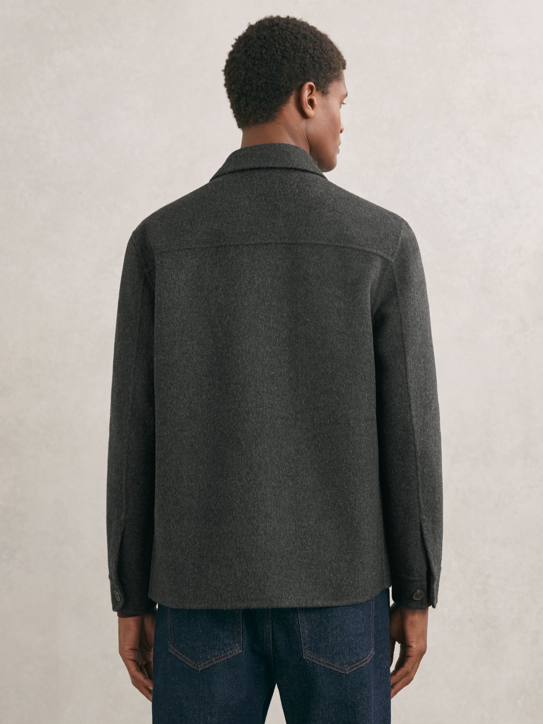 Wool-Blend Twin-Pocket Overshirt in Charcoal Grey