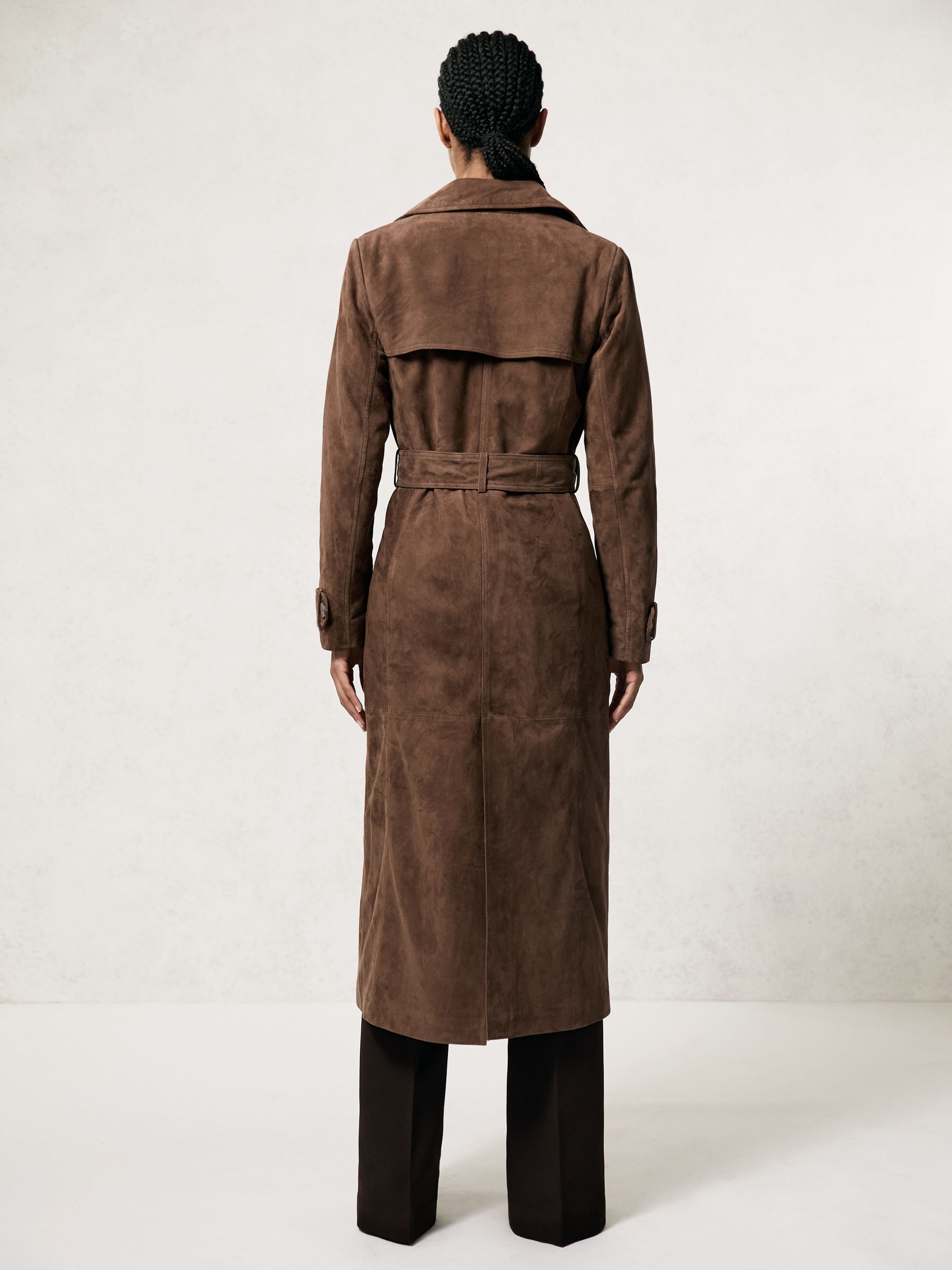 Suede Belted Trench Coat in Taupe Neutral