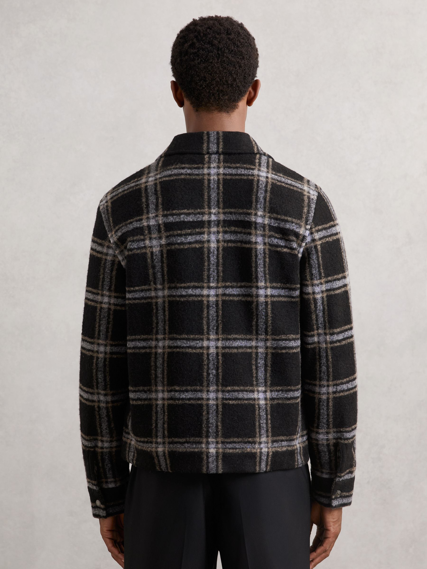 Zip-Through Check Overshirt with Wool in Navy