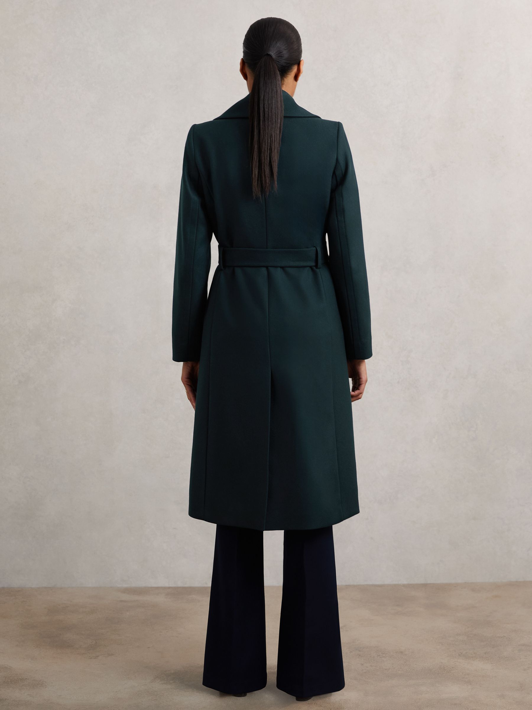 Petite Wool-Blend Double-Lapel Belted Coat With Cashmere in Teal