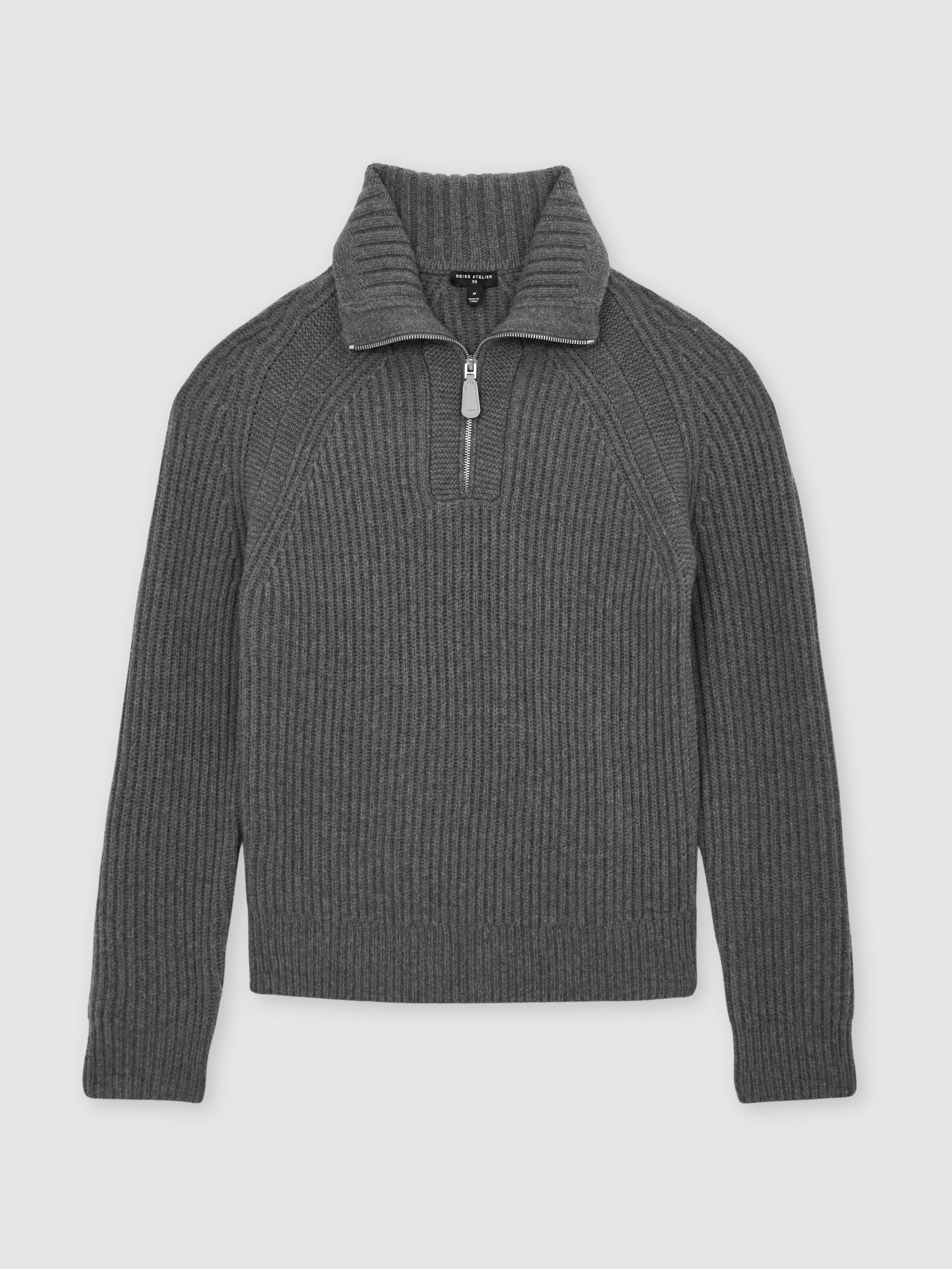 Atelier 100% Cashmere Half-Zip Jumper in Mid Grey