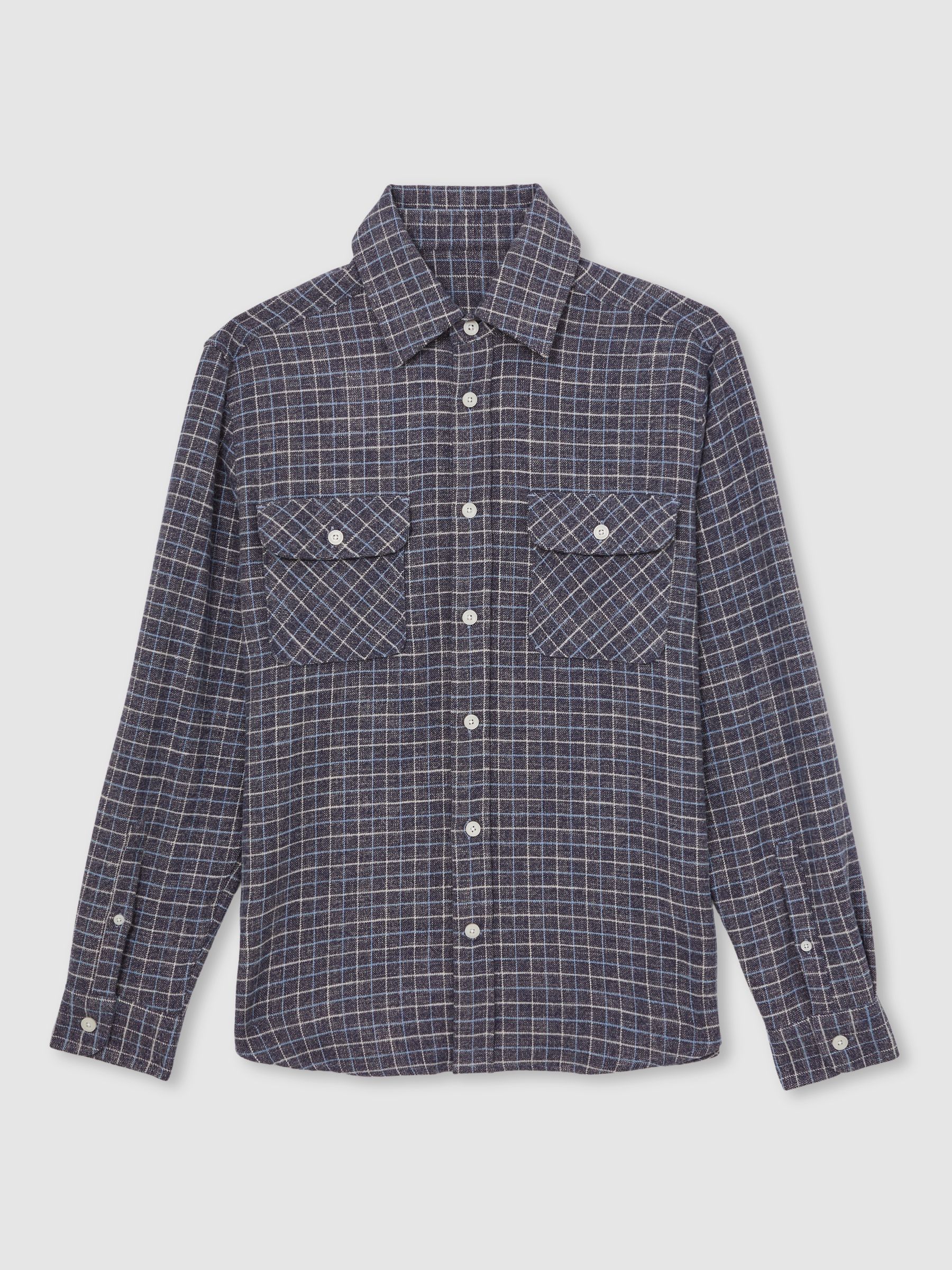 Check Twin-Pocket Jersey Overshirt in Indigo Blue