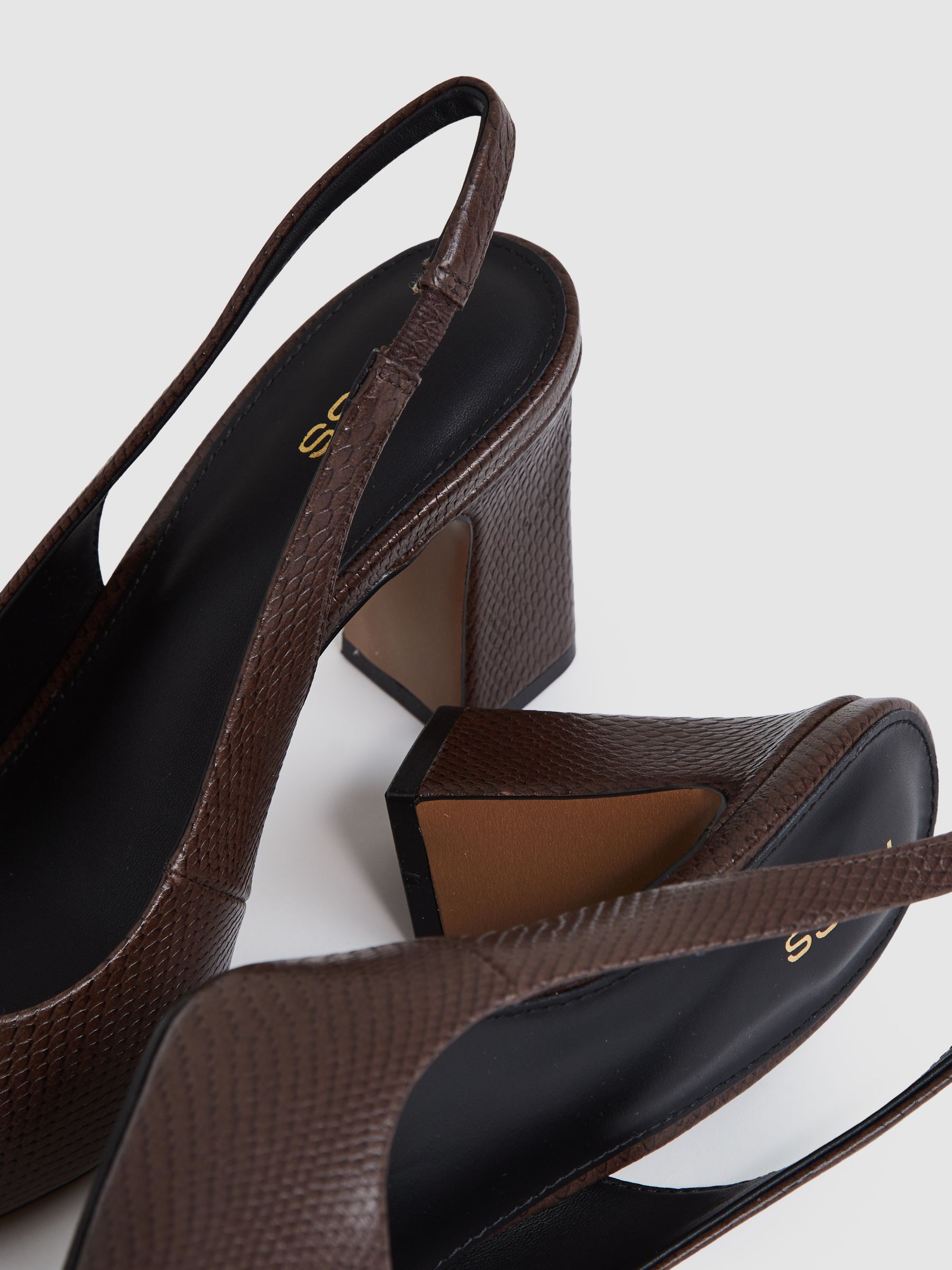 Leather Slingback Court Shoes in Chocolate