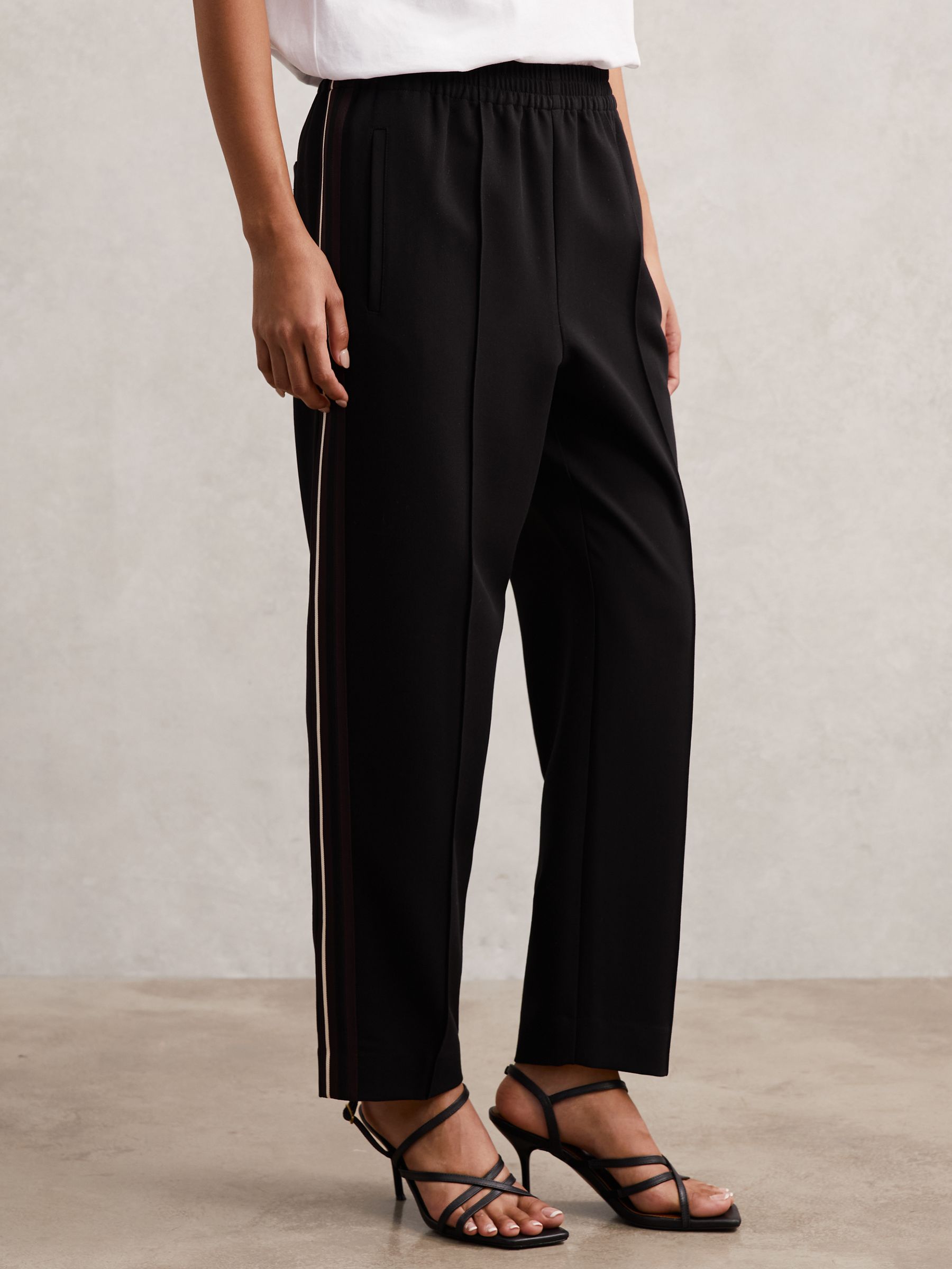 Side-Stripe Tapered Trousers in Black