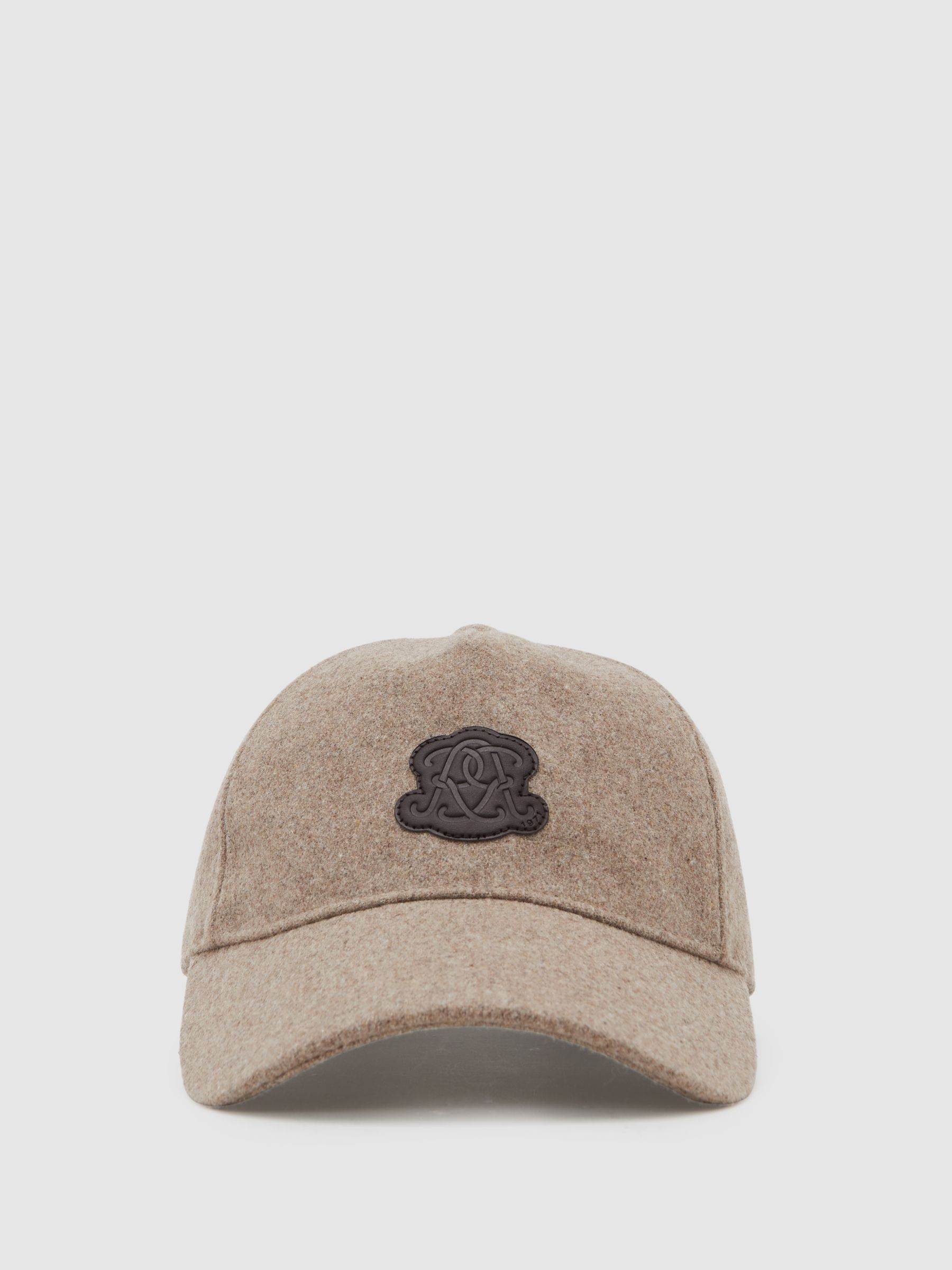 Monogram Appliqué Wool-Blend Cap in Oatmeal Brown