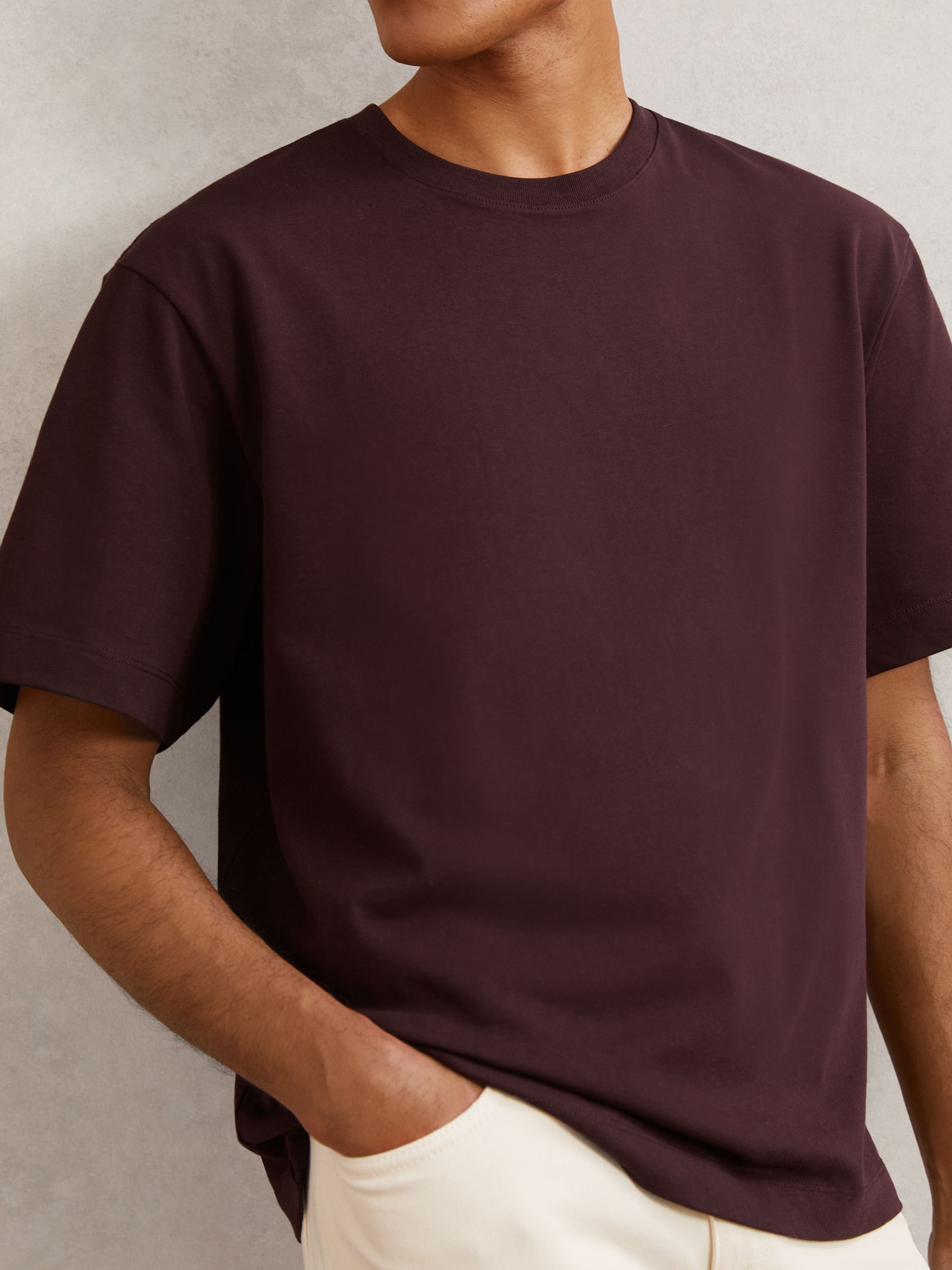 Cotton Garment-Dyed Oversized T-Shirt in Bordeaux