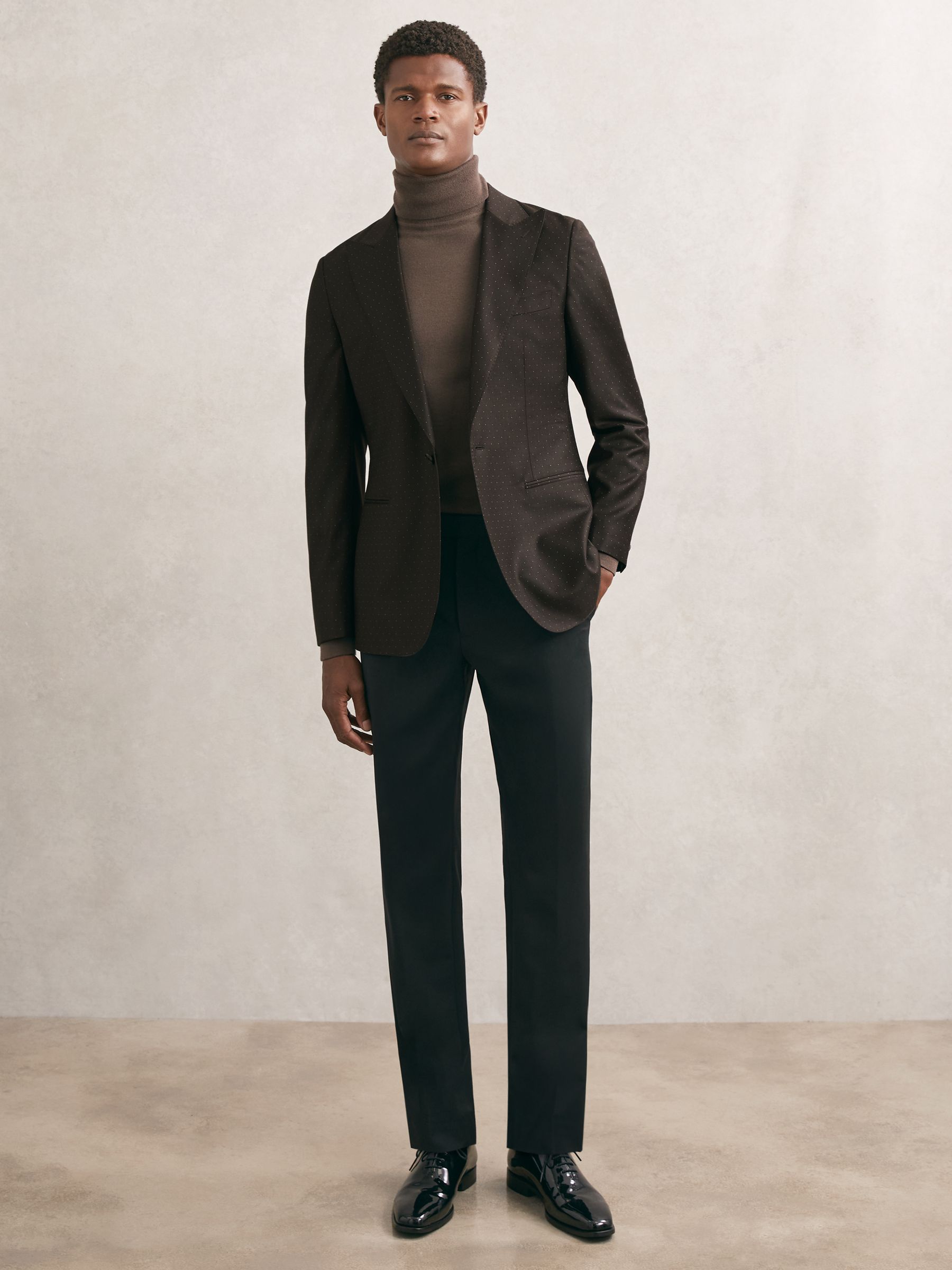 Single-Breasted Polka-Dot Blazer Tailored-Fit Wool-Blend in Brown