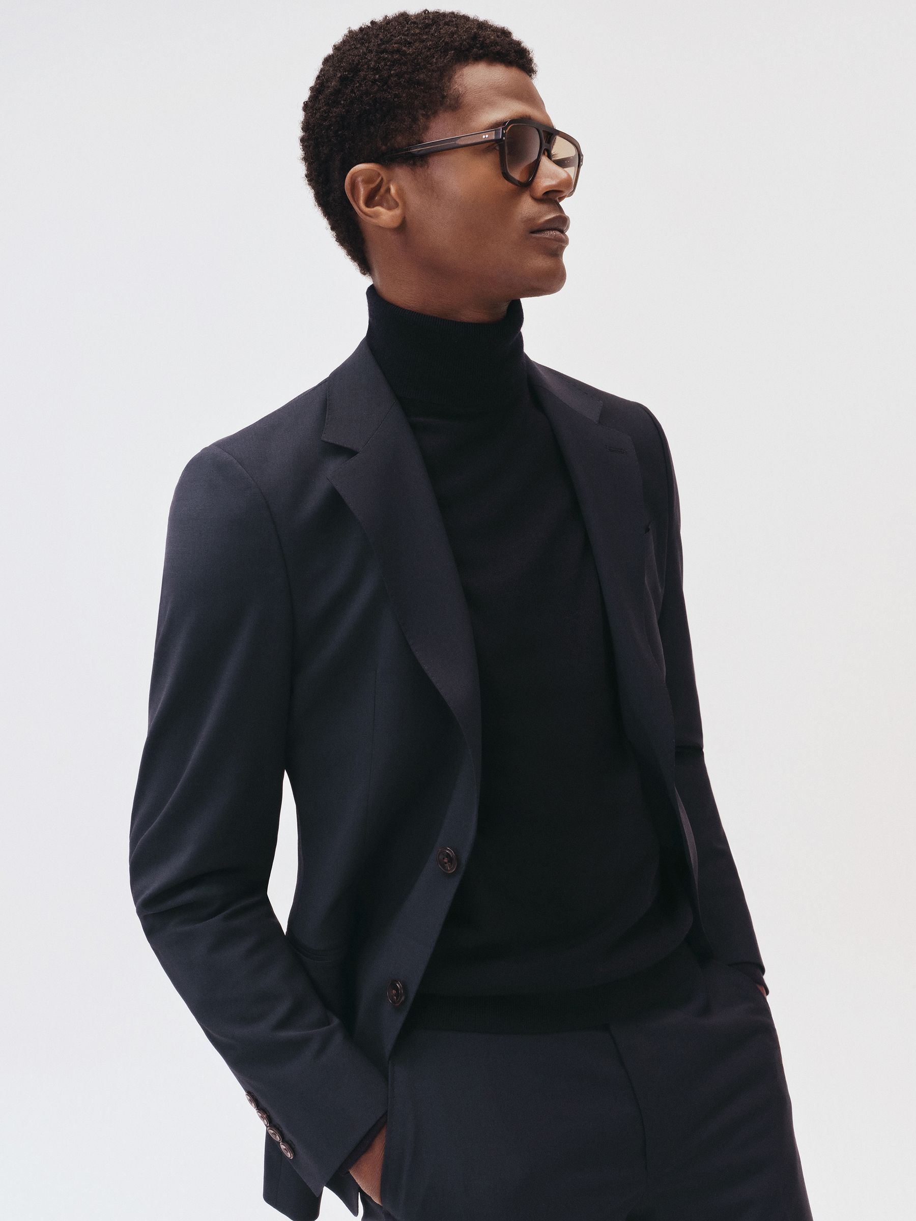 Wool-Blend Single-Breasted Suit Blazer Slim-Fit in Grey