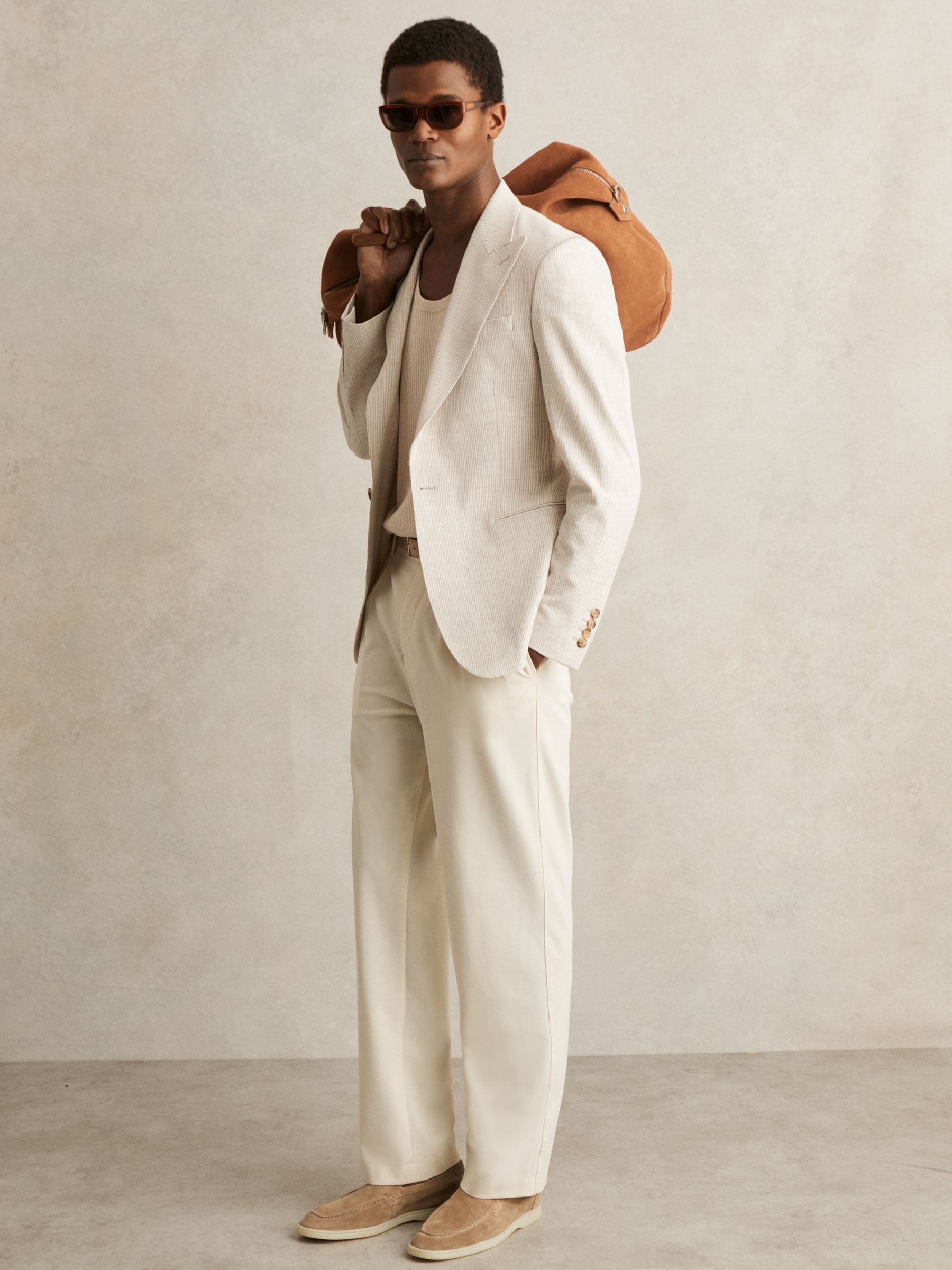 Textured Crew Neck Ribbed Vest in Off White