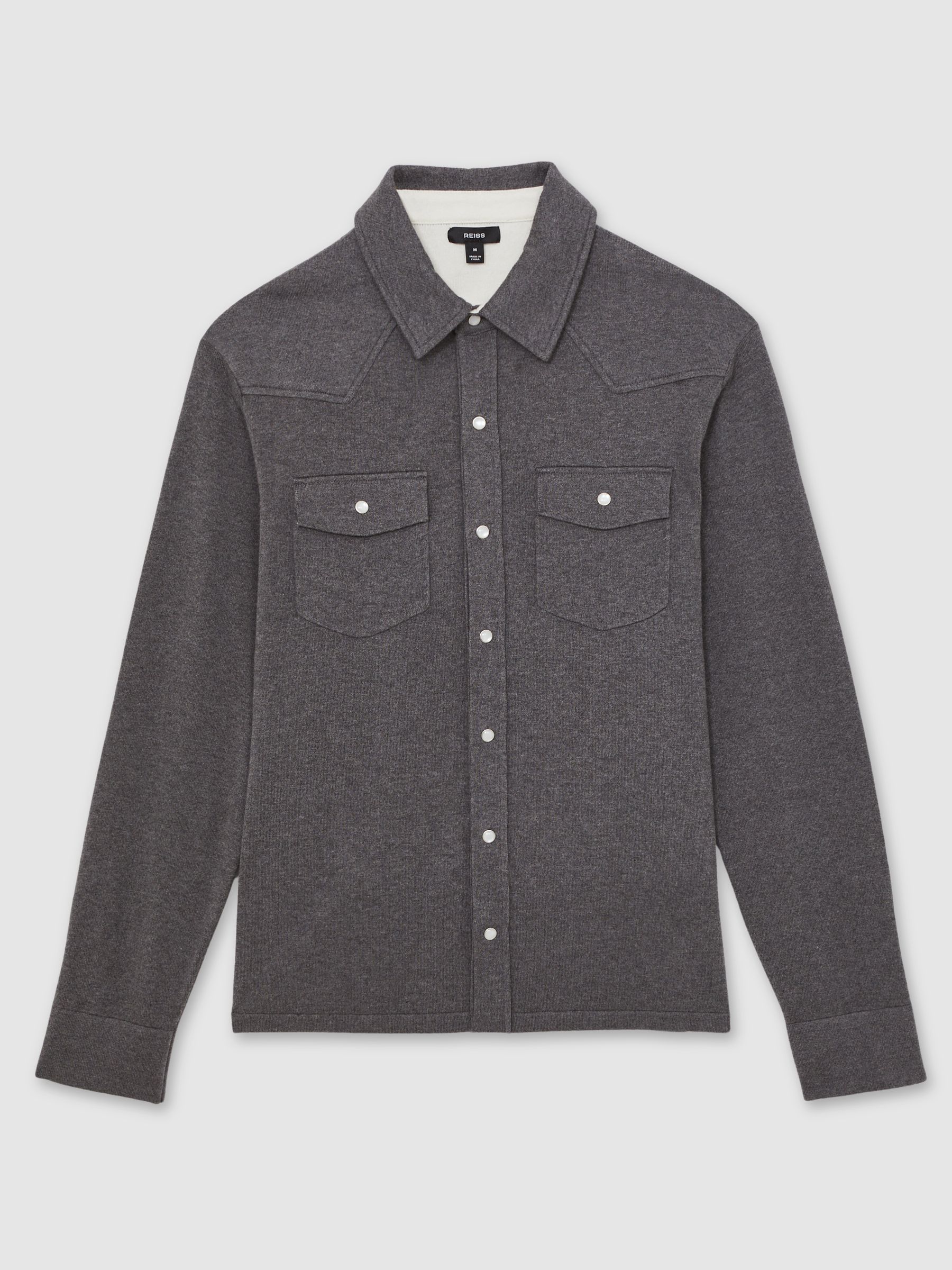 Cotton-Cashmere Western Knitted Shirt in Charcoal Grey