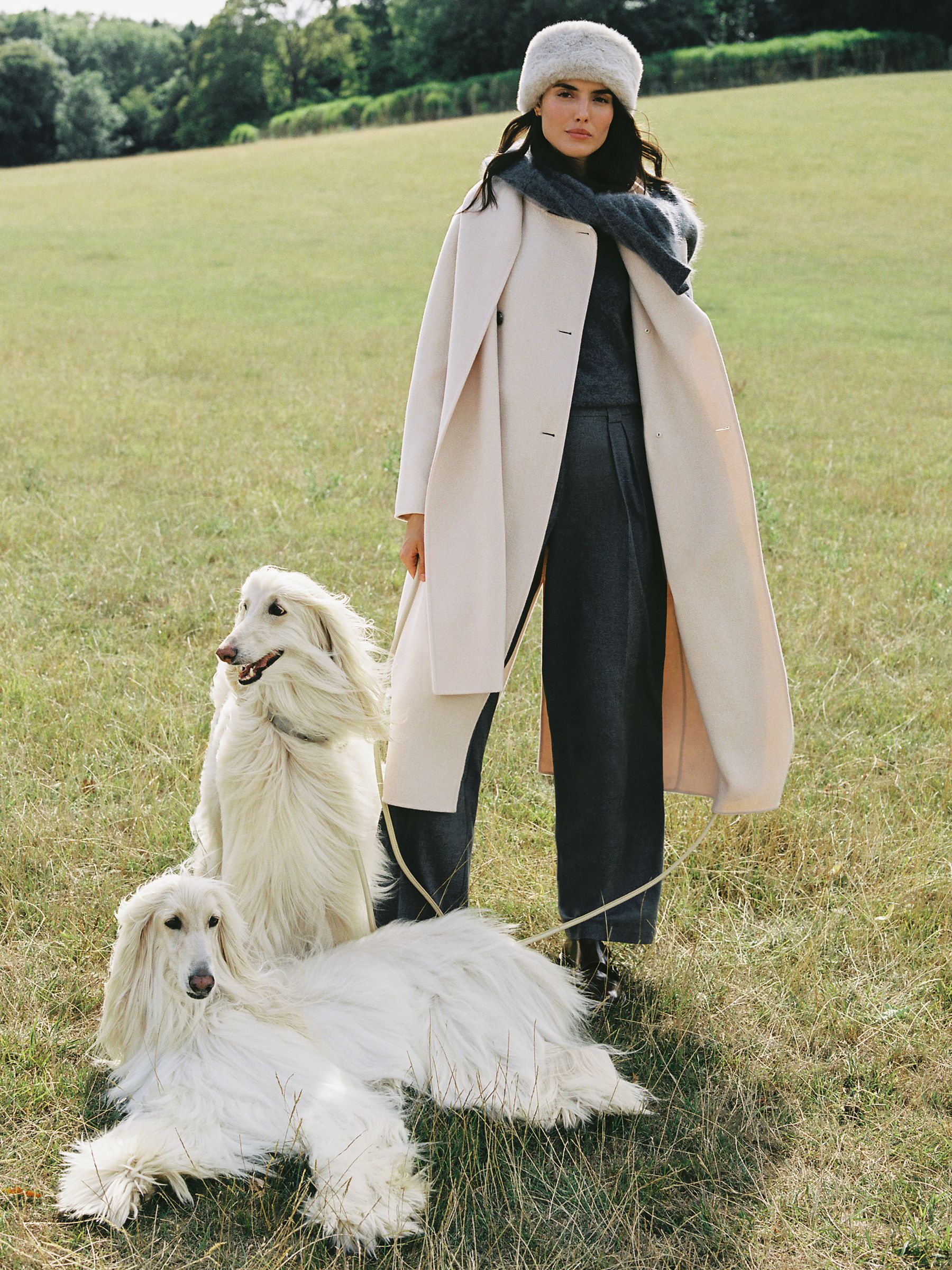 Wool-Blend Scarf Blindseam Coat in Cream