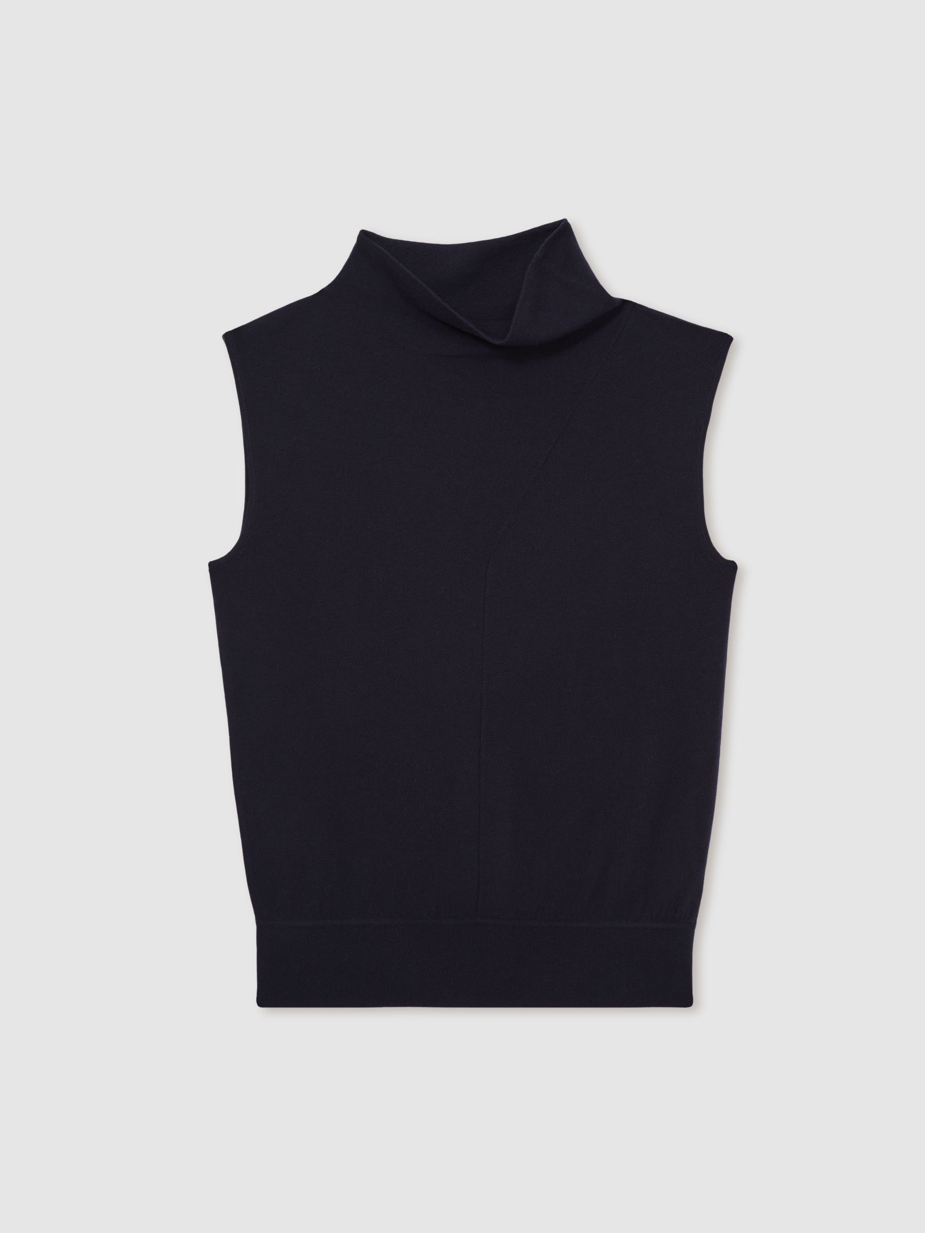 Wool Slouched Sleeveless Top in Navy