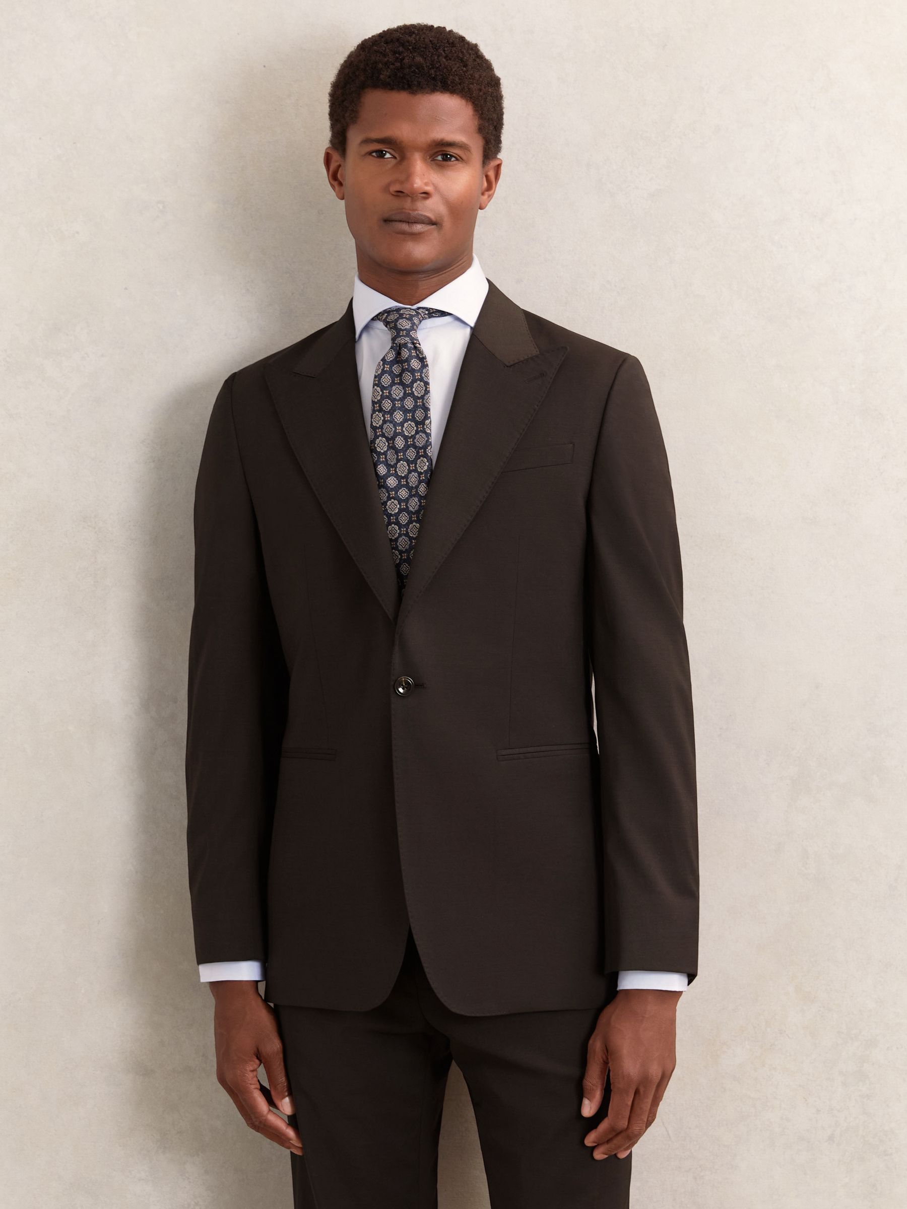 Regular-Fit Single-Breasted Wool-Blend Suit Blazer in Chocolate Brown