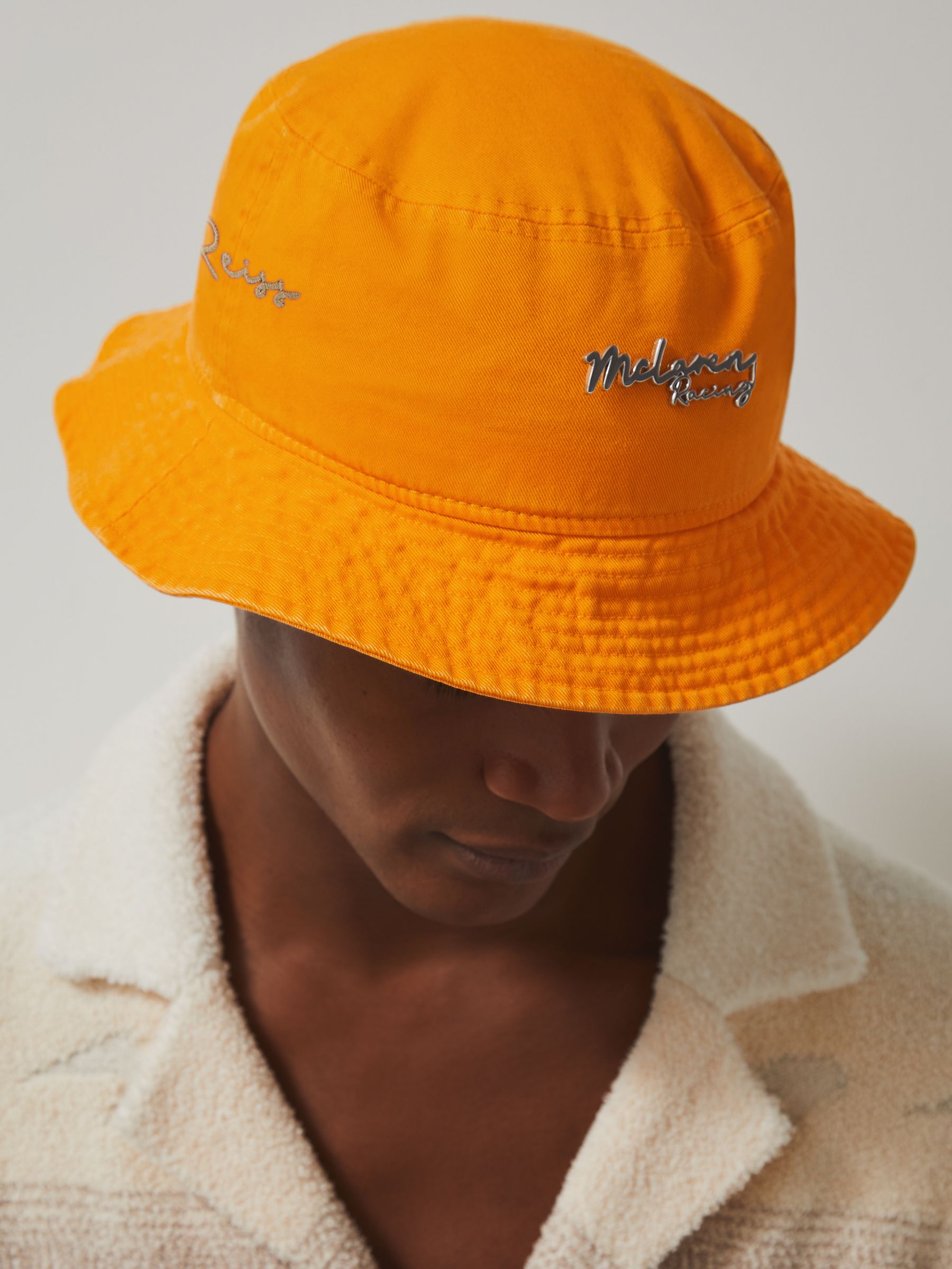Unisex Fit McLaren Racing Cotton Bucket Hat in Papaya Orange