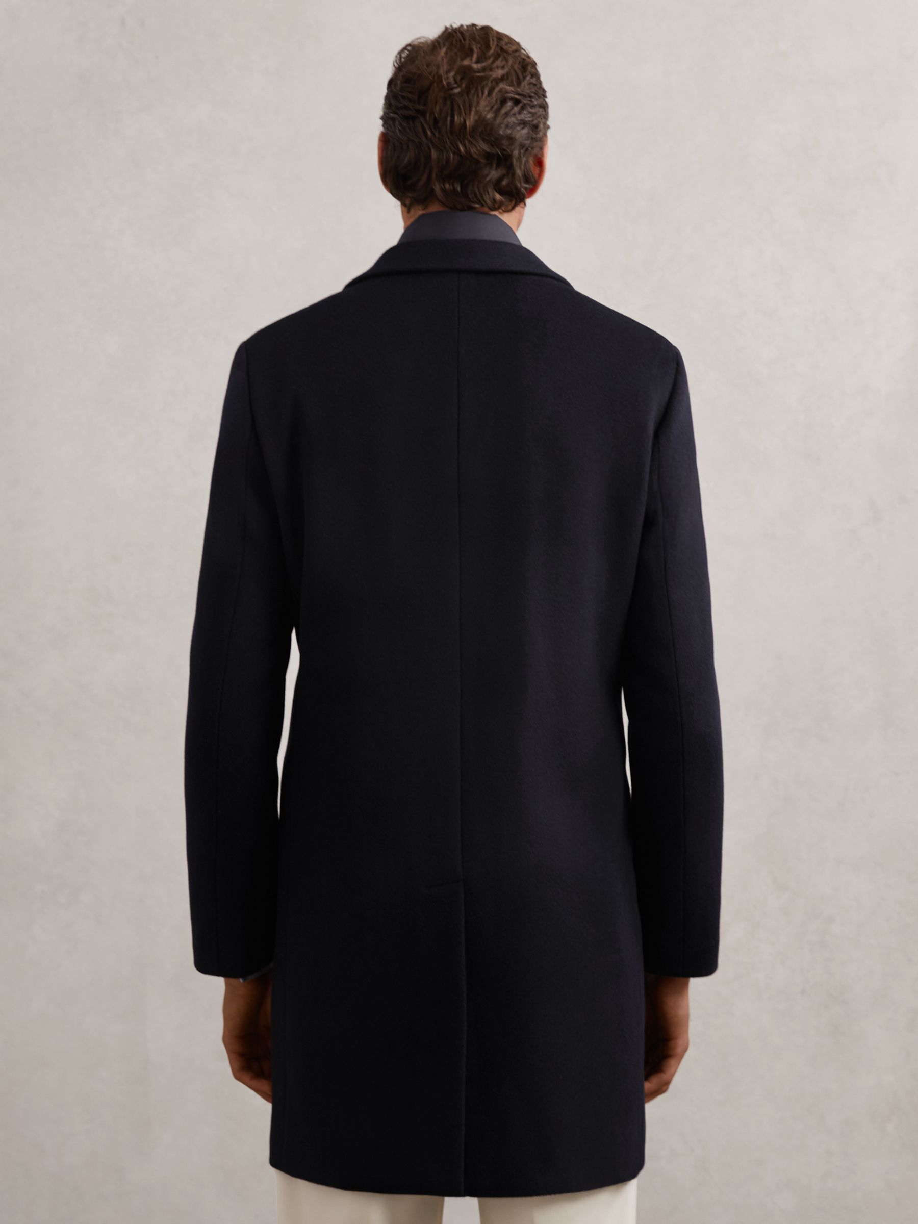 Wool-Blend Internal-Gilet Overcoat in Navy