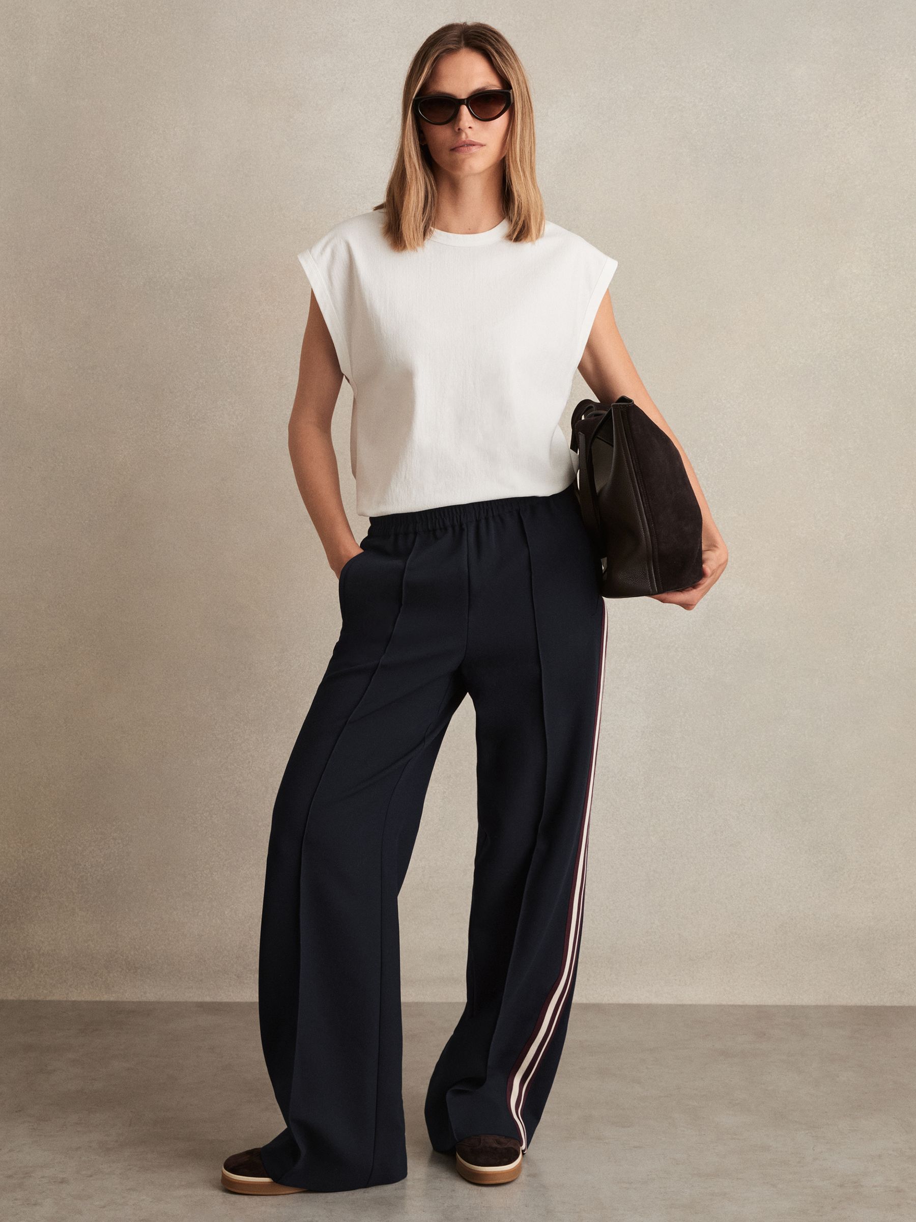 Petite Side-Stripe Wide-Leg Trousers in Black