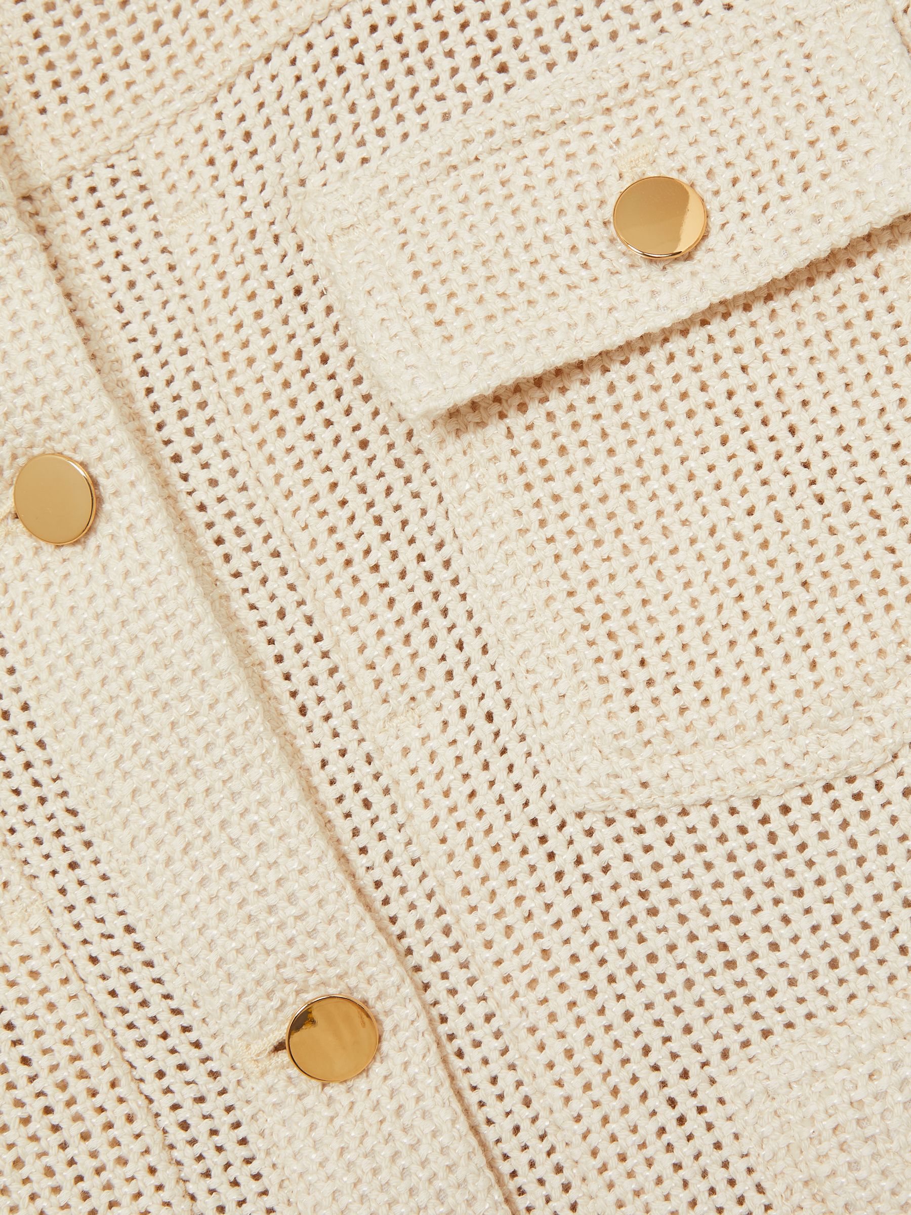 Cotton-Blend Textured Trucker Jacket in Neutral