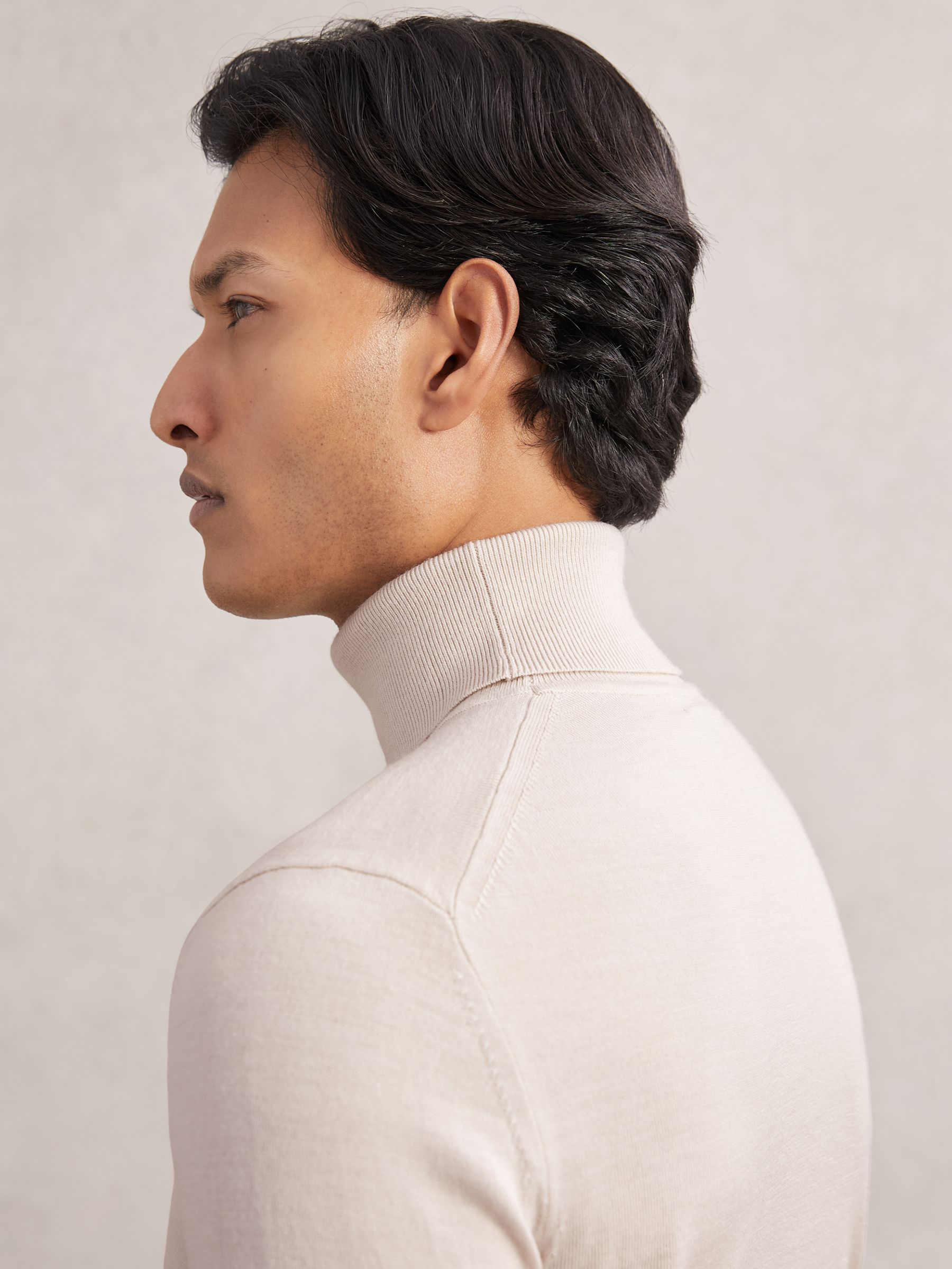 Merino Wool Roll-Neck Jumper in Beige